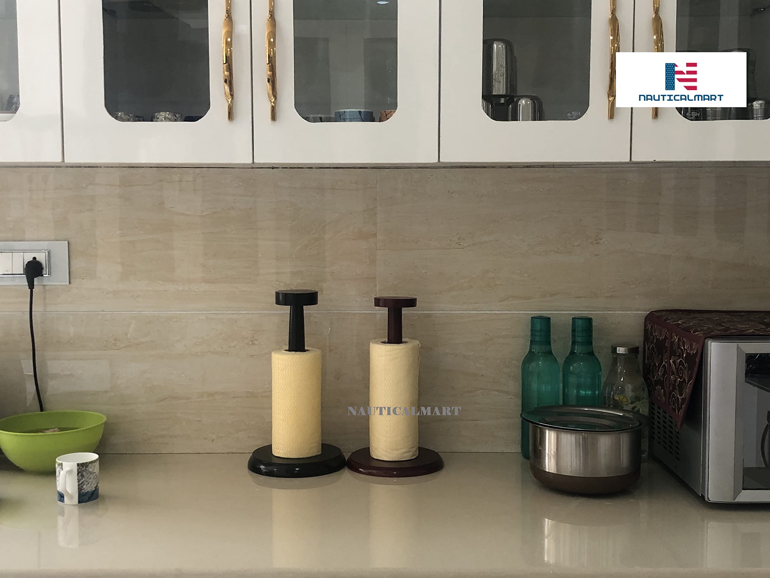 Premium Wooden Black Paper Towel Holder - Countertop Kitchen Organizer for Disposable Paper Towels | Perfect for Kitchen, Bathroom, Office & RV Use