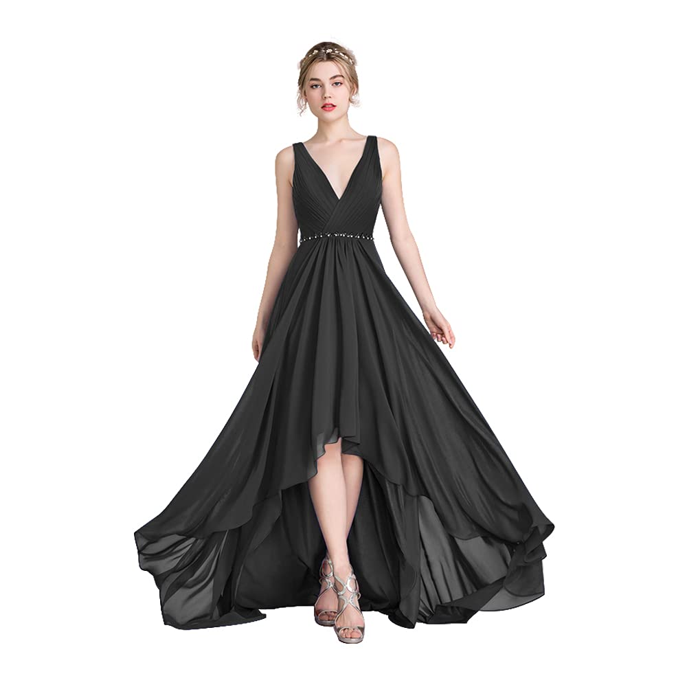 Elegant RoBride Women's V-Neck Chiffon Bridesmaid Dress - High-Low Hem Formal Evening Gown for Weddings, Prom & Special Occasions