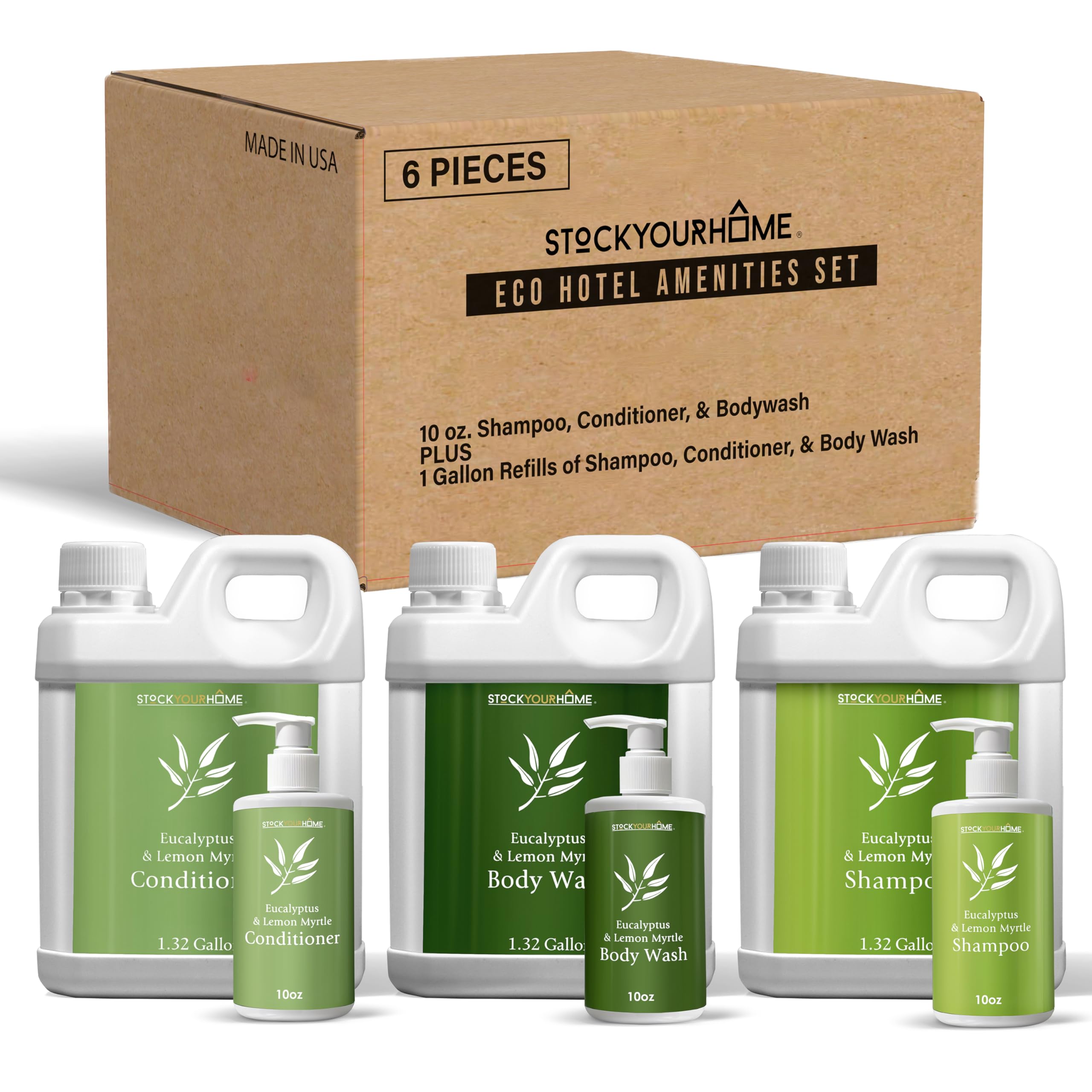 Bulk Hotel Amenities Kit with Gallon Refills - 10oz Soap, Shampoo & Conditioner Dispensers + 1 Gallon Refills - Guest Toiletries Set for Hotels, Motels & Airbnb | Perfect for Hospitality Industry & Travel Essentials