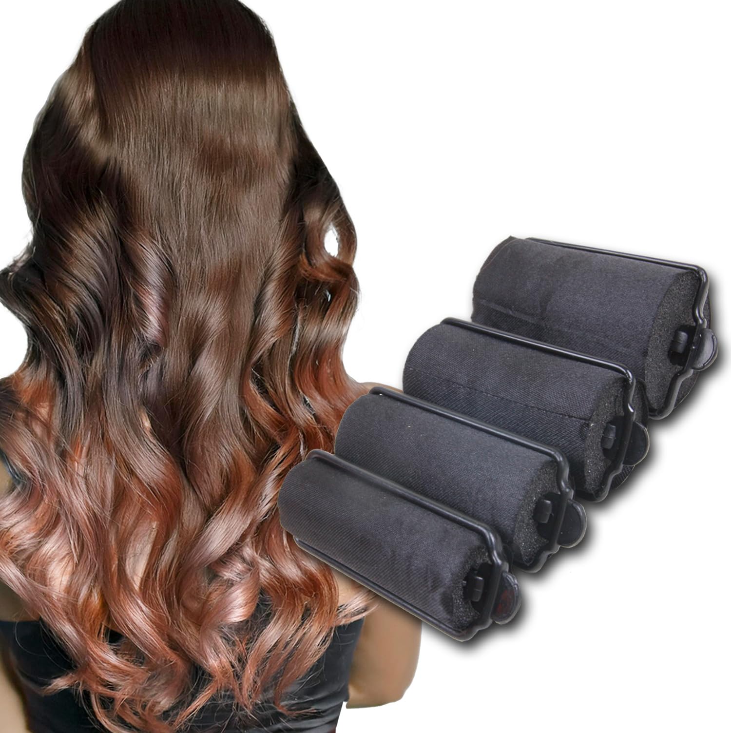8PCS DONNA Foam Hair Rollers for Heatless Styling - 1 Inch Large Silky Satin Hair Curlers with Clips (Black) | Perfect for Overnight Curls, Vintage Hairstyles & Salon-Quality Results at Home