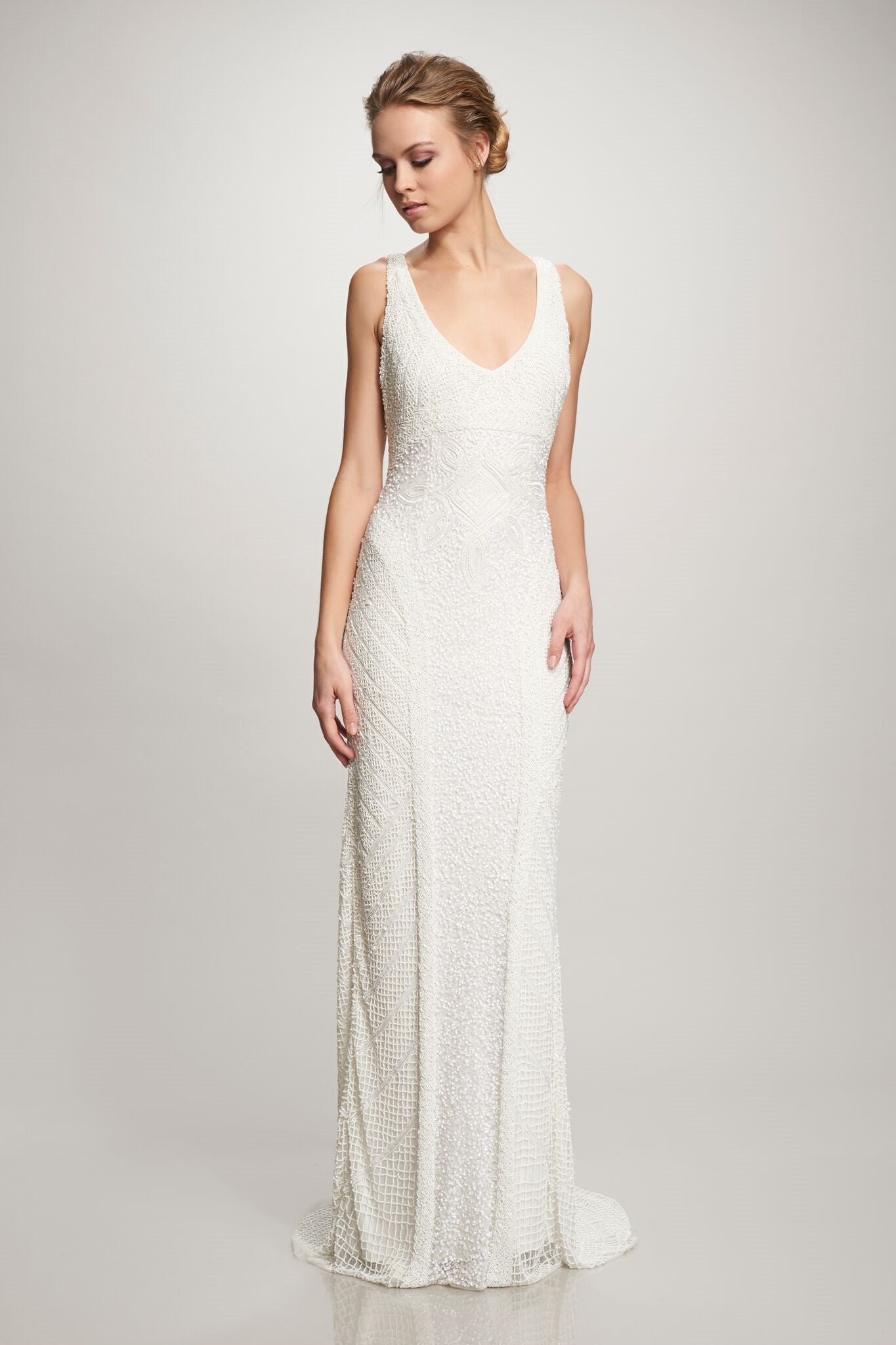 Theia Caitlin 890062 Lace Wedding Dress with Long Train - Perfect for Bridal Ceremony & Formal Events