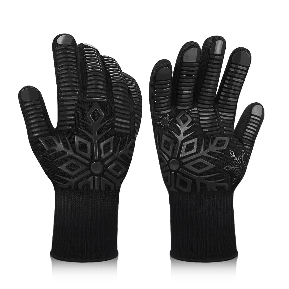 Heat Resistant BBQ Gloves - Fireproof Silicone Non-Slip Oven Mitts for Grilling, Baking & Cooking | Durable Black Short Grill Accessories for Outdoor BBQ, Camping & Kitchen Use