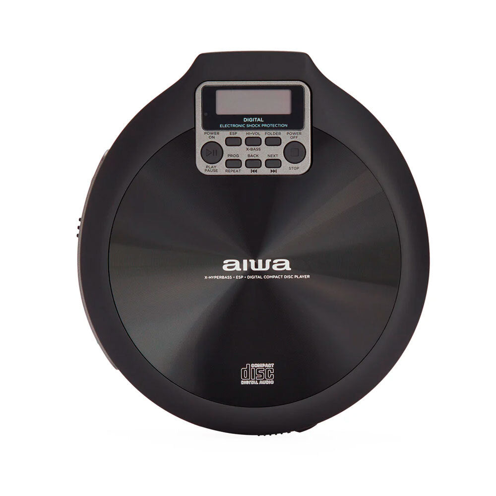 AIWA Portable Handheld CD Player with Rechargeable Battery - Walkman Style Personal CD Player with Headphones Jack & Anti-Skip - Perfect for Commuting, Travel & Home Listening (Black)