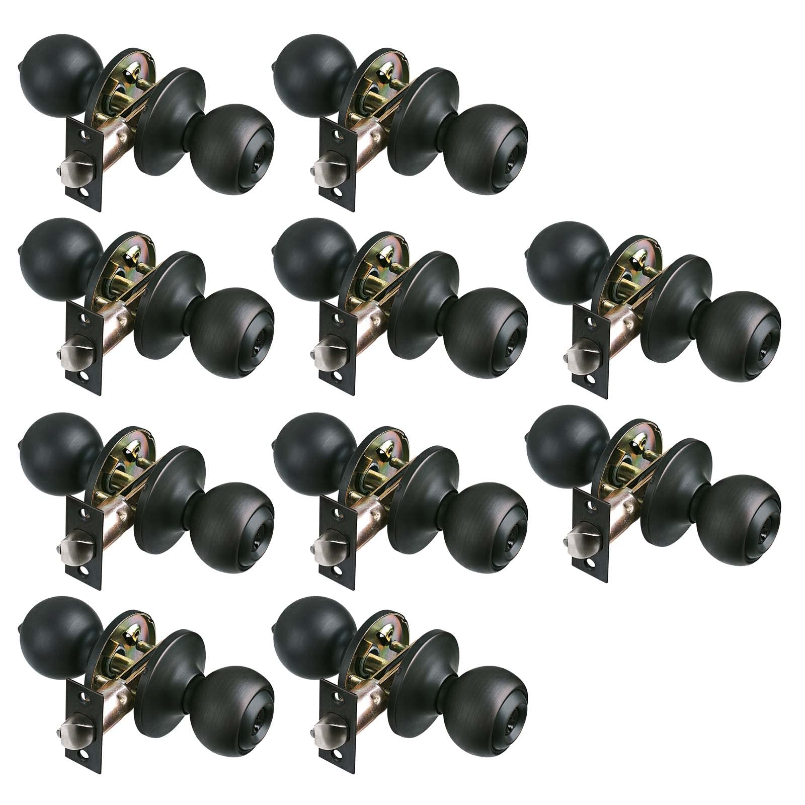 HISAFE 10-Pack Black Exterior Door Knob Set with Rose Style & Unique Keys - Secure Front Entry Door Lock (X-5763-ORB-ET-10P) - Perfect for Homes, Apartments & Offices