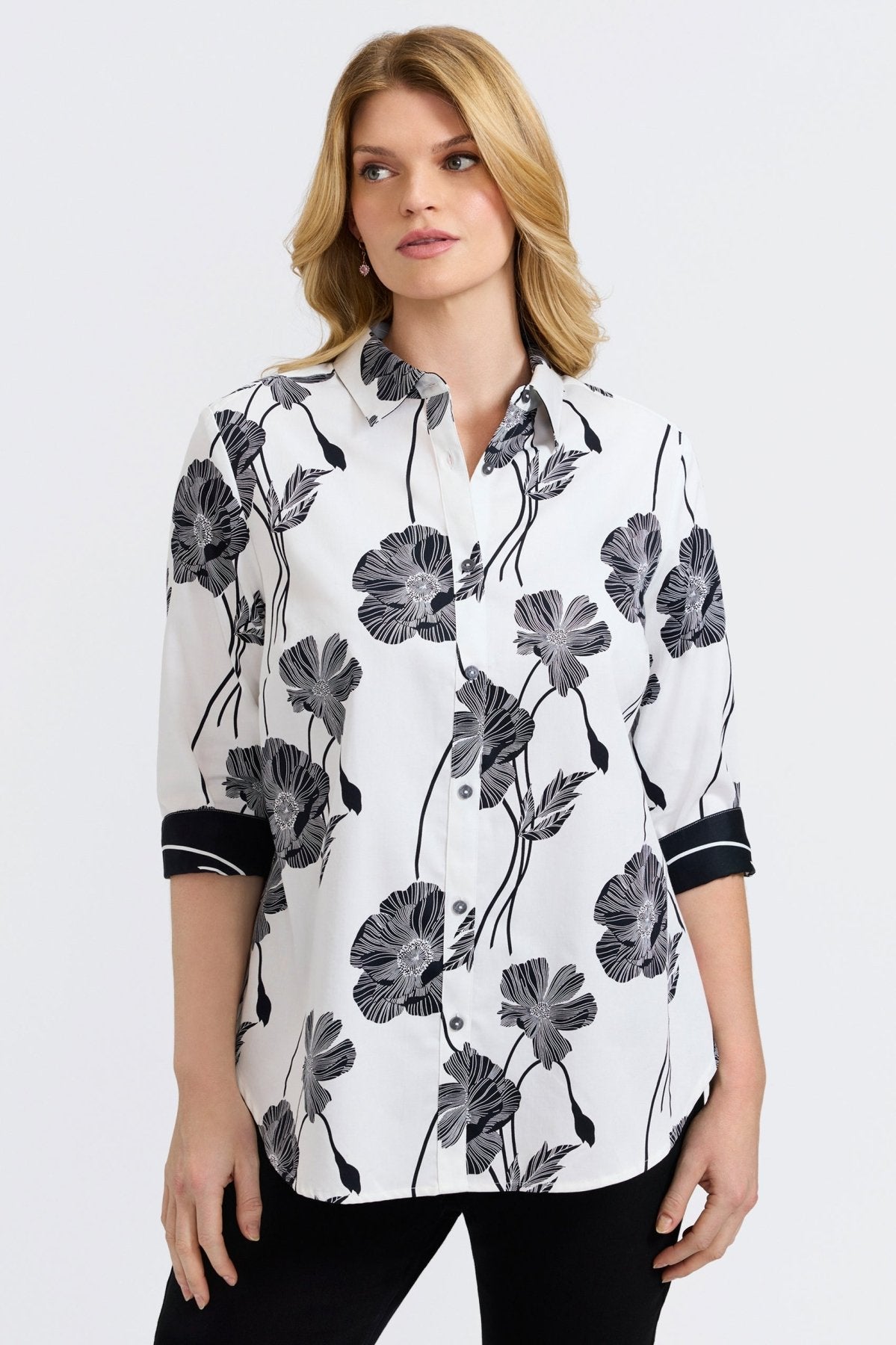Margie Plus Poppy 3/4 Sleeve Blouse - Women's Floral Print Tunic Top for Casual & Office Wear | Perfect for Spring & Summer Outfits