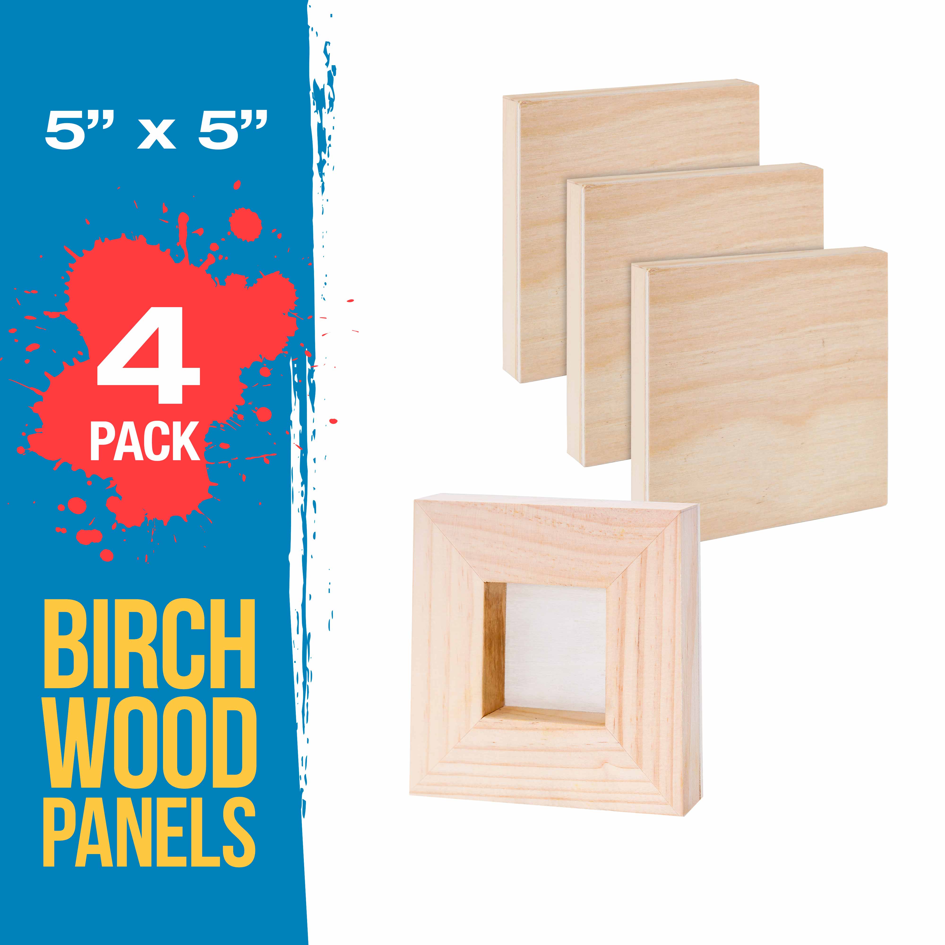 5x5 Unfinished Cradled Wood Panels for Painting - 4 Pack (1.5