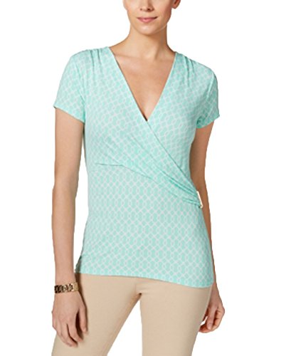 Charter Club Printed Faux Wrap Top - Women's Plus Size XL Blouse in Opal Bubble Combo for Casual Wear & Office Outfits