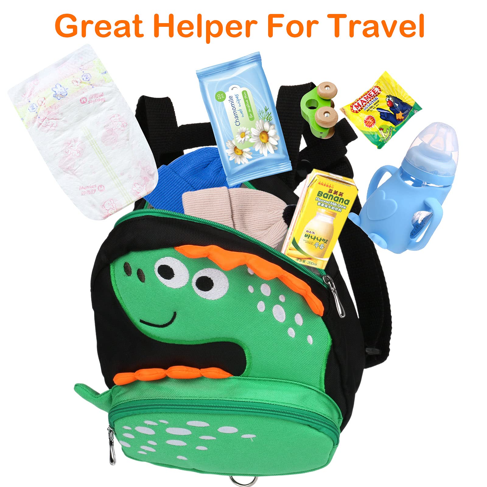 Dinosaur Kids Backpack Leash for Toddlers 1-5 Years - Anti-Lost Wrist Link & Adjustable Harness for Boys & Girls - Perfect for Travel, Shopping & Outdoor Adventures (Black Dinosaur Design)