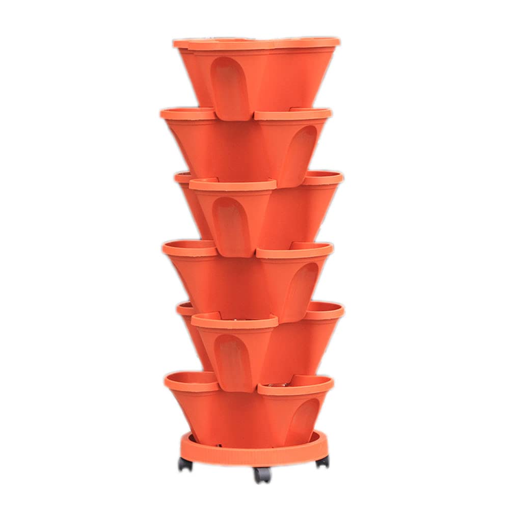 6-Tier Stackable Vertical Garden Tower with Wheels - Indoor/Outdoor Planters for Strawberries, Vegetables, Herbs, Flowers & Succulents | Space-Saving Solution for Balcony, Patio & Small Gardens