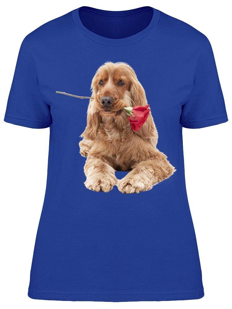 Smartprints Spaniel Dog with A Rose Graphic T-Shirt for Women - Casual & Stylish Tee for Everyday Wear, Outings & Gifts