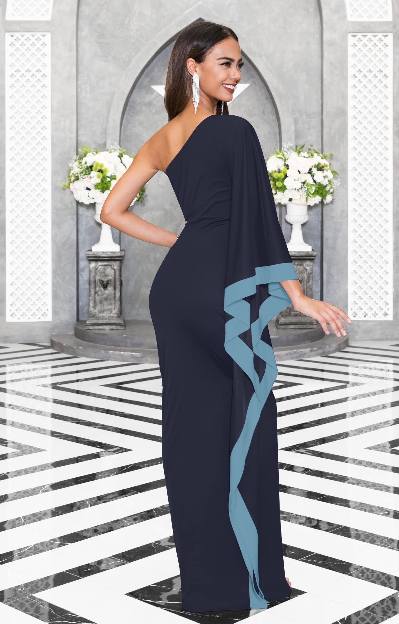 KOH KOH Women's Elegant One Shoulder Long Maxi Dress for Cocktail Party, Wedding Guest, Evening Gala & Special Occasions | Sexy Formal Gown with Side Slit | Plus Size Options Available