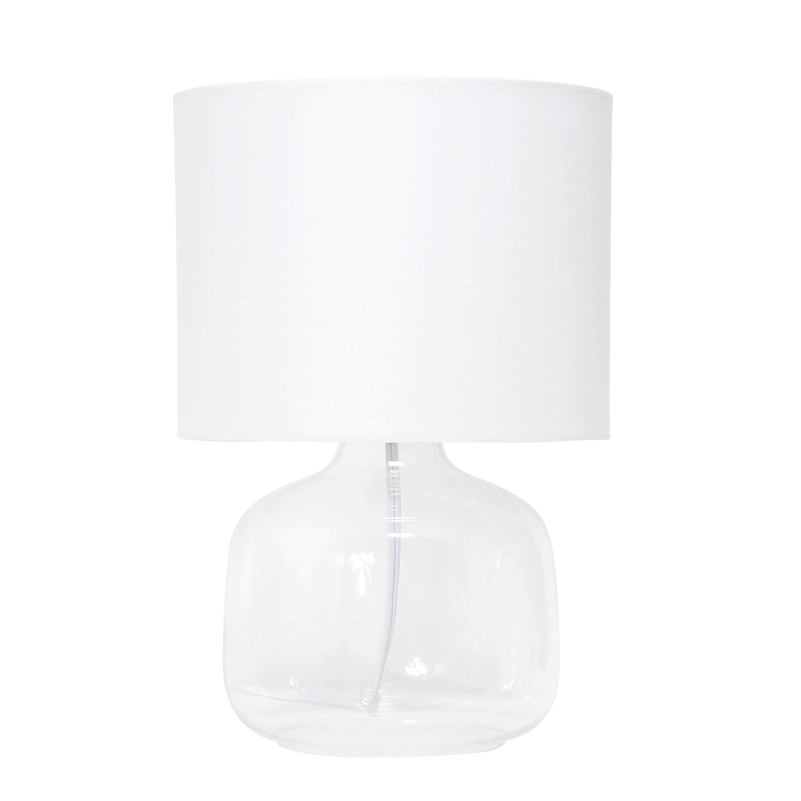 Simple Designs LT2064-CLW Clear Glass Table Lamp with White Fabric Shade - Set of 4 Modern Lamps for Living Room, Bedroom, Office & Home Decor