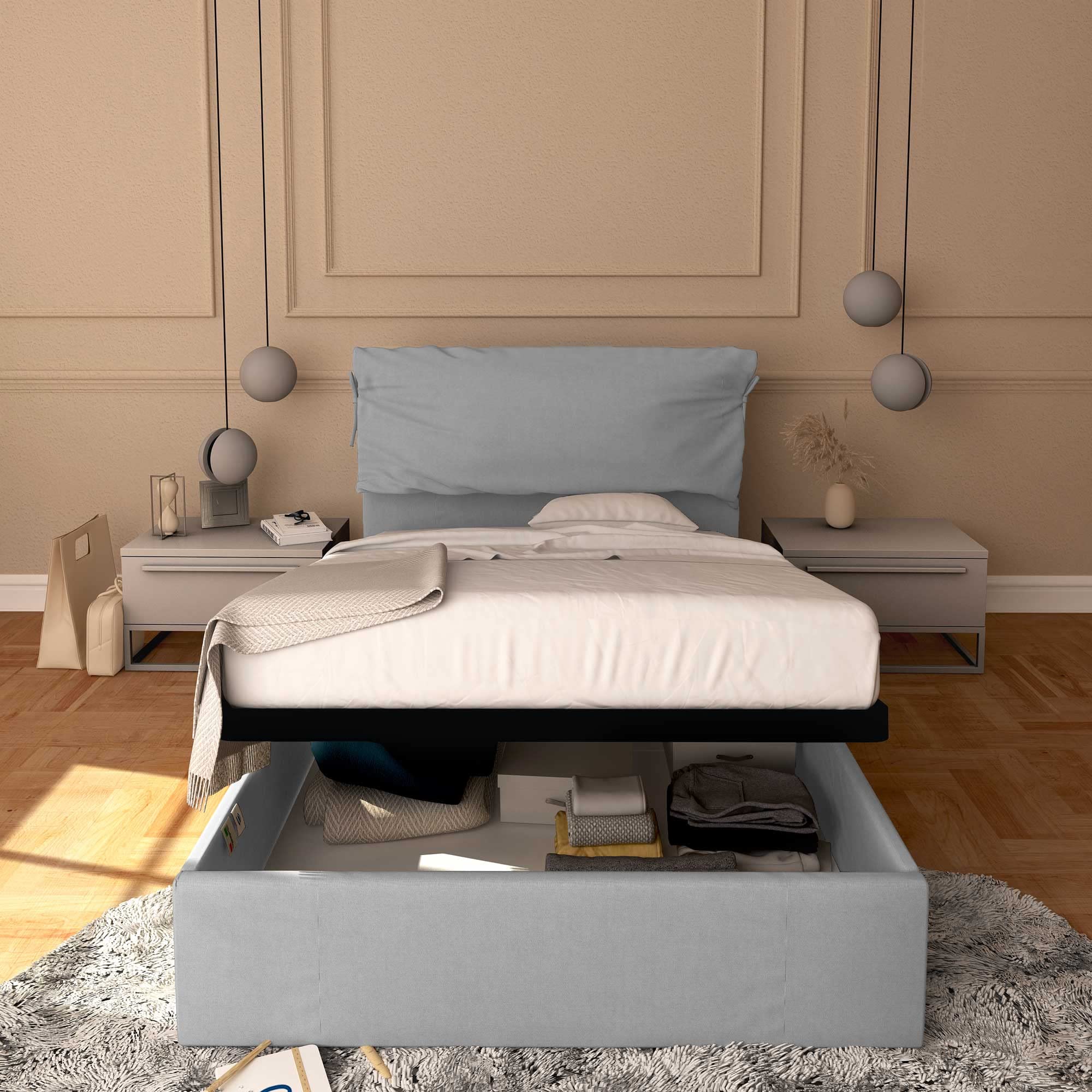 Baldiflex Single Bed with Storage - Licia Soft Synthetic Leather Upholstery, Slatted Base for Single Mattresses, 120 x 190 cm, Light Gray with Padded Headboard | Space-Saving Bedroom Solution for Small Apartments & Guest Rooms