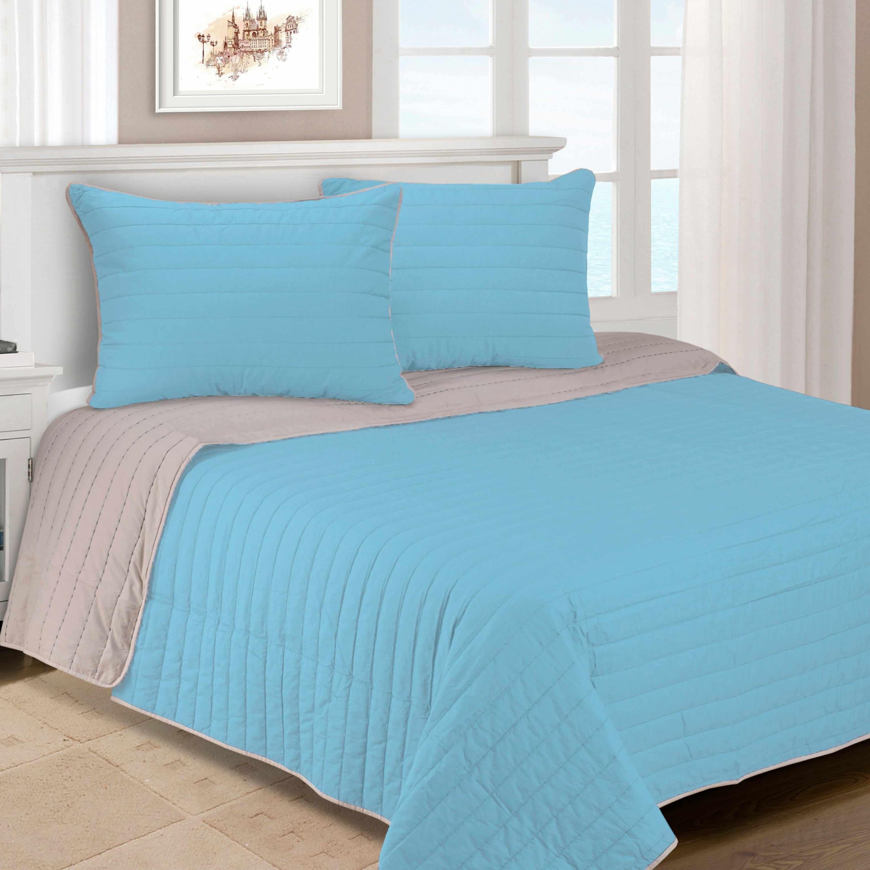 Brandon Cotton Embroidered Reversible Quilt Set - Breathable & Solid Color Bedding for All Seasons | Perfect for Master Bedroom, Guest Room & Dorm Decor