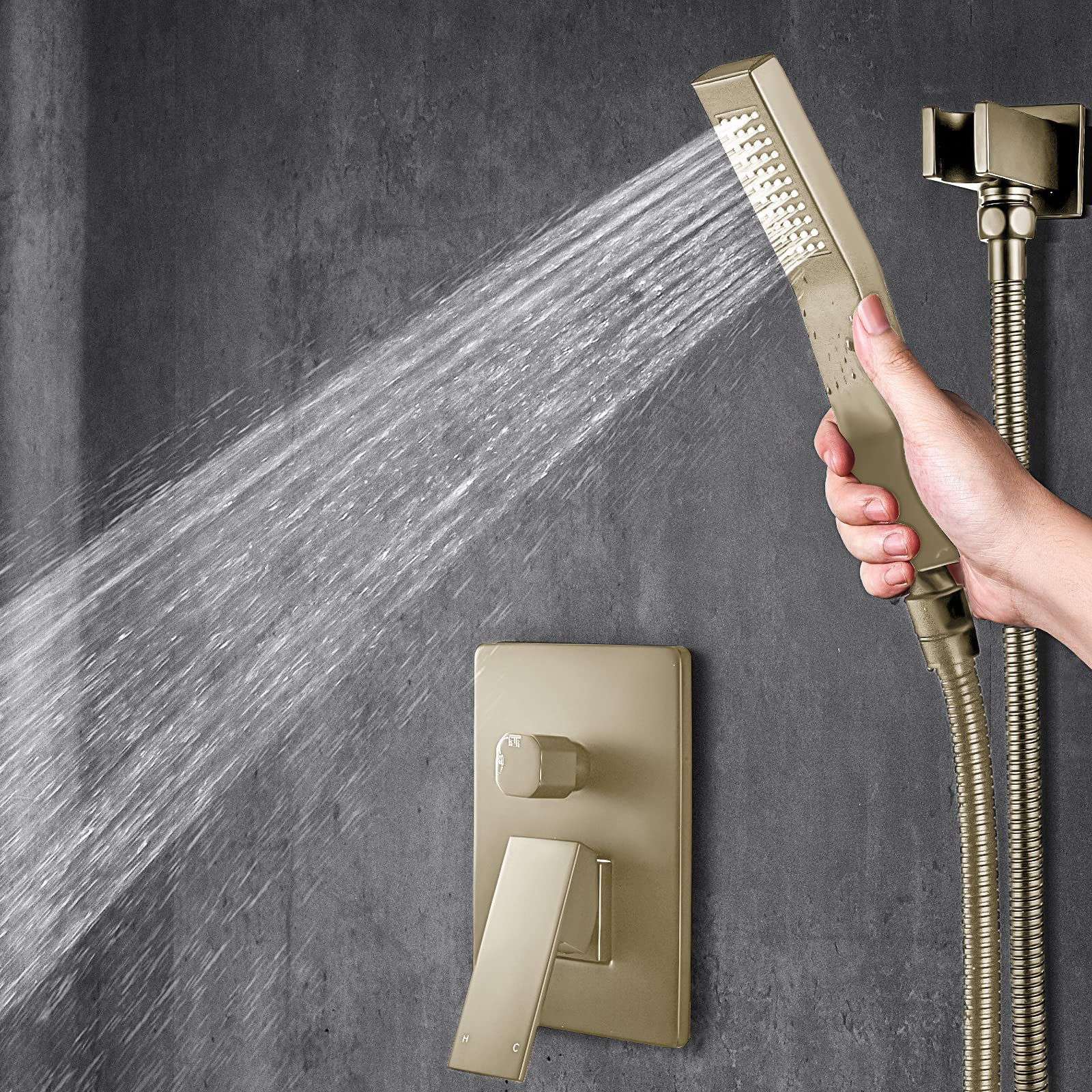 10-Inch Luxury Rain Shower System Set - Wall Mounted Shower Faucet with Handheld Shower Head, Rough-In Valve & Trim Kit in Brushed Nickel - Perfect for Spa-Like Bathroom Experience & Modern Home Renovation