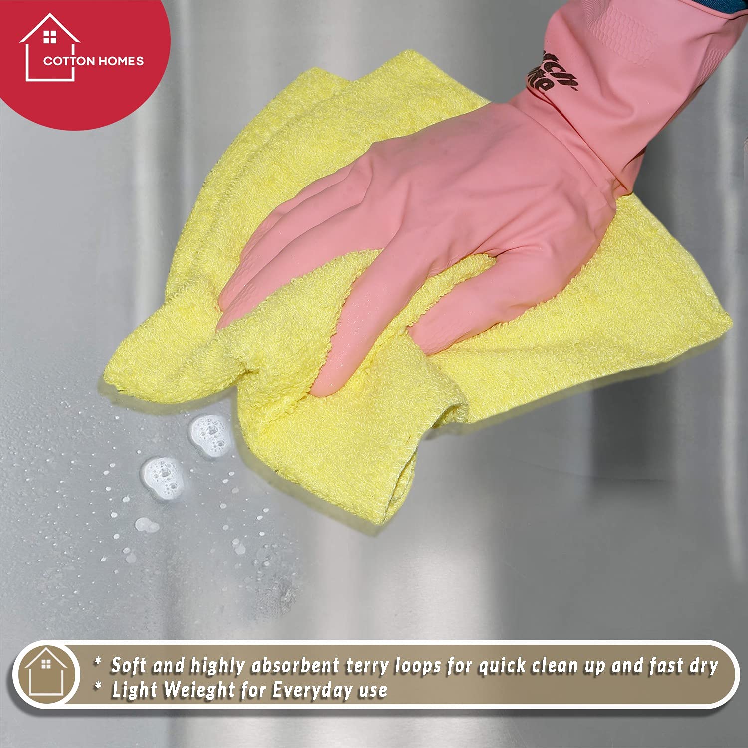 Soft Cotton Washcloths 11x11 Inches (50 Pack) - 100% Rich Cotton Bath Towels with Free Apron, Yellow Cleaning Rags for Bathroom, Kitchen & Spa | Gentle Face & Body Towels for Sensitive Skin