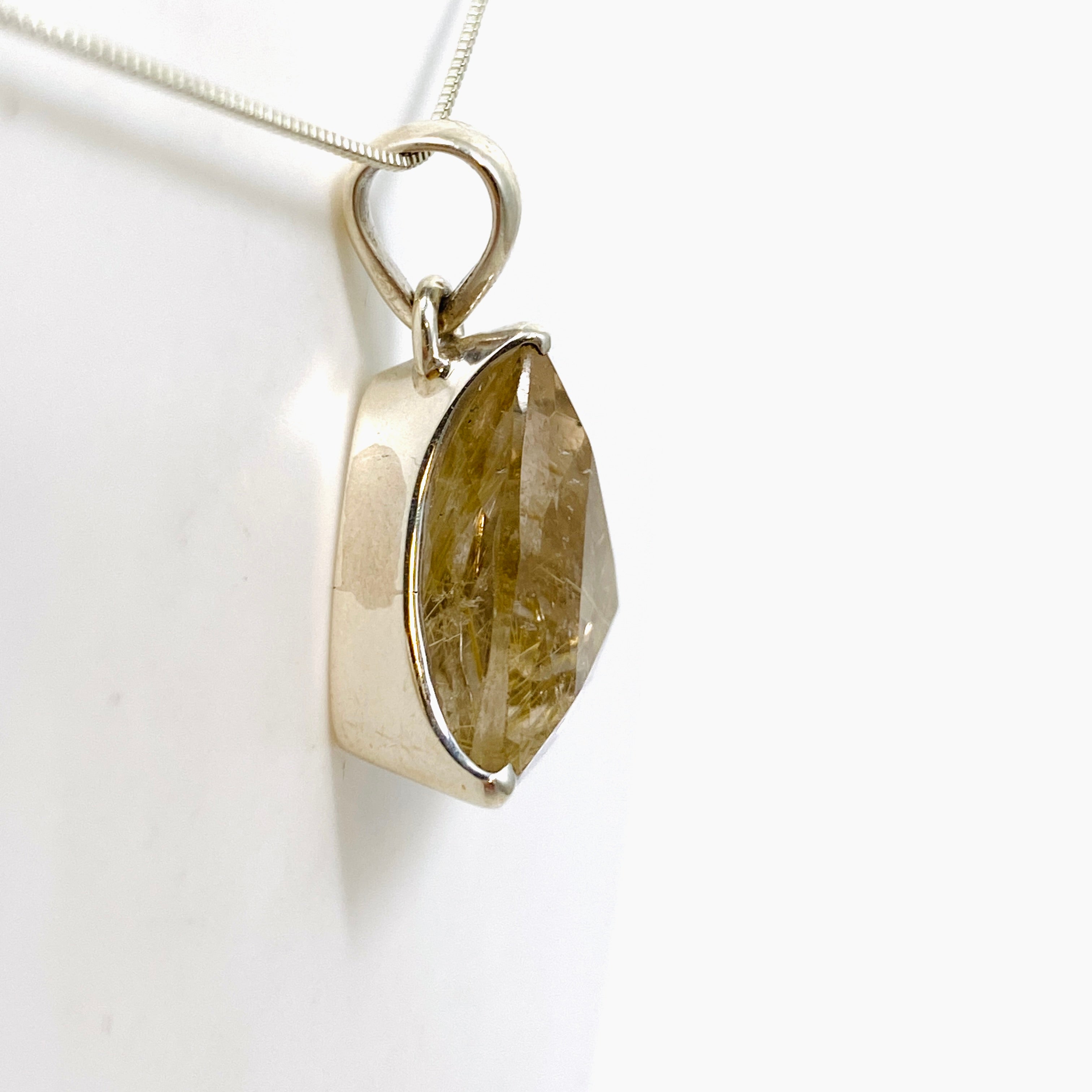 Golden Rutile Quartz Triangular Faceted Pendant Necklace - Natural Gemstone Jewelry for Women - Perfect for Spiritual Healing, Meditation & Everyday Elegance