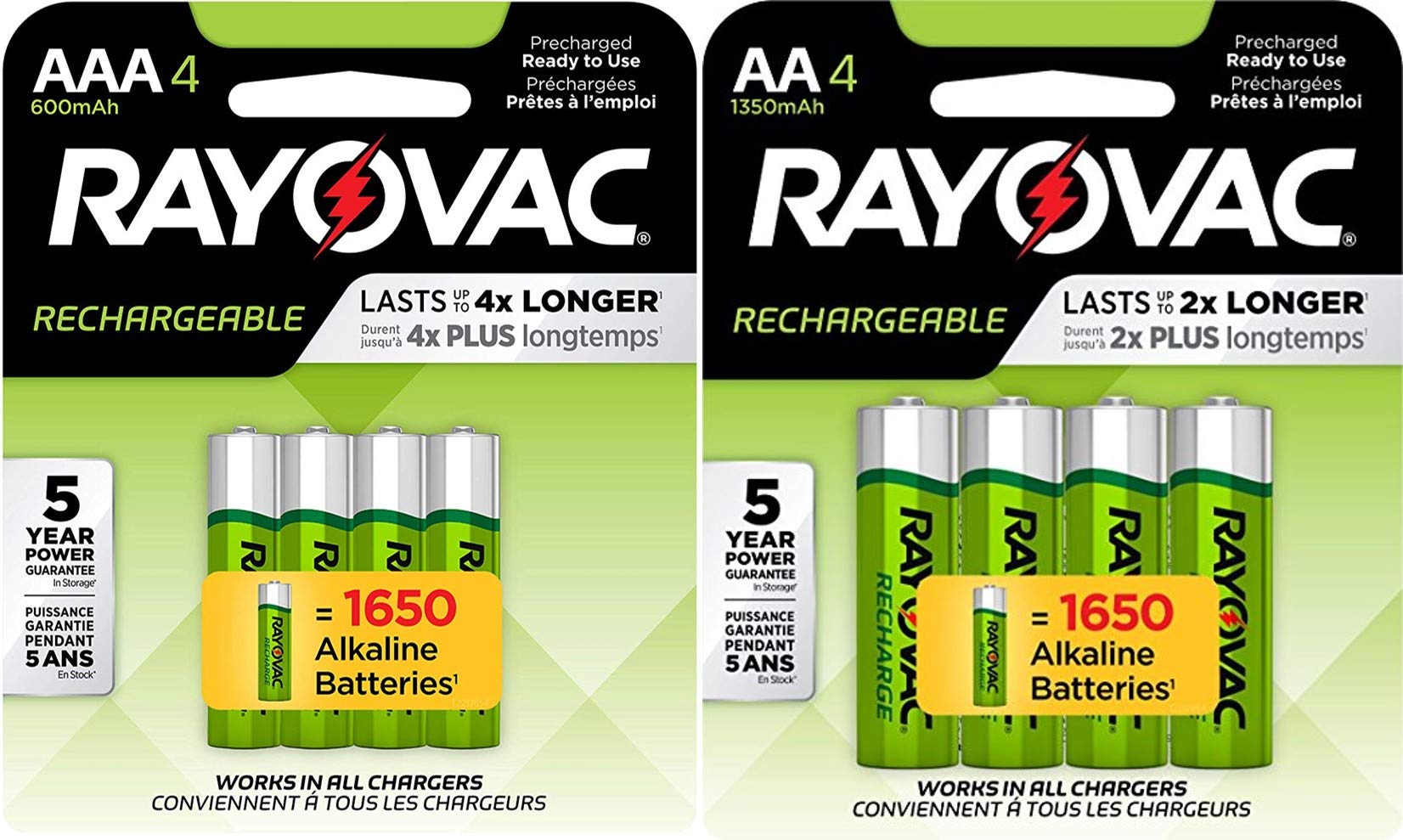 Rayovac Rechargeable AA & AAA Batteries - 4 Pack AA 1350mAh + 4 Pack AAA 600mAh NiMH with Storage Case | Long-Lasting Power for Cameras, Flashlights, Toys & Electronics