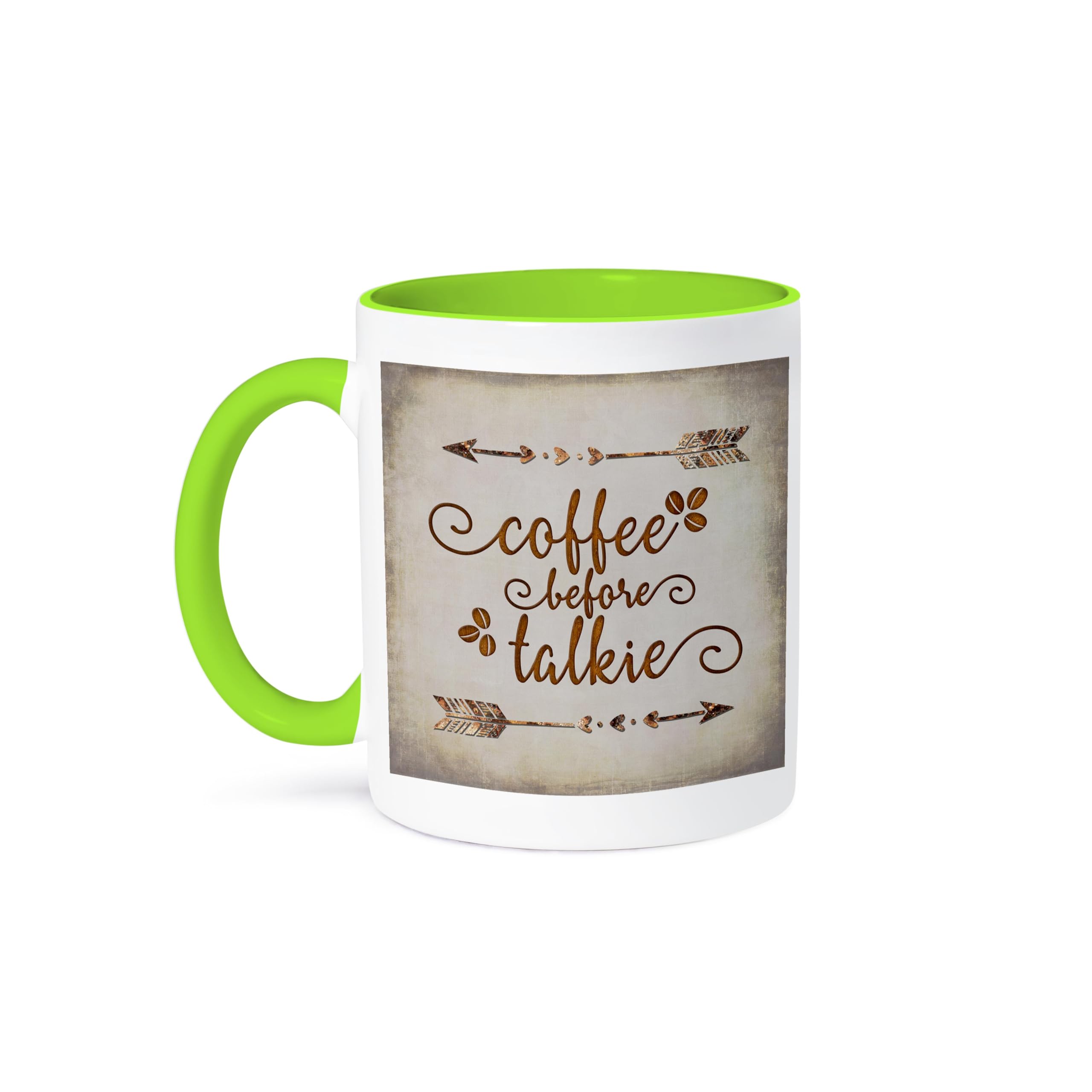 3dRose Funny Coffee Before Talkie Typography Art Green Mug - 11 oz Ceramic Cup for Office, Home & Gifts | Humorous Coffee Lover Gift Idea