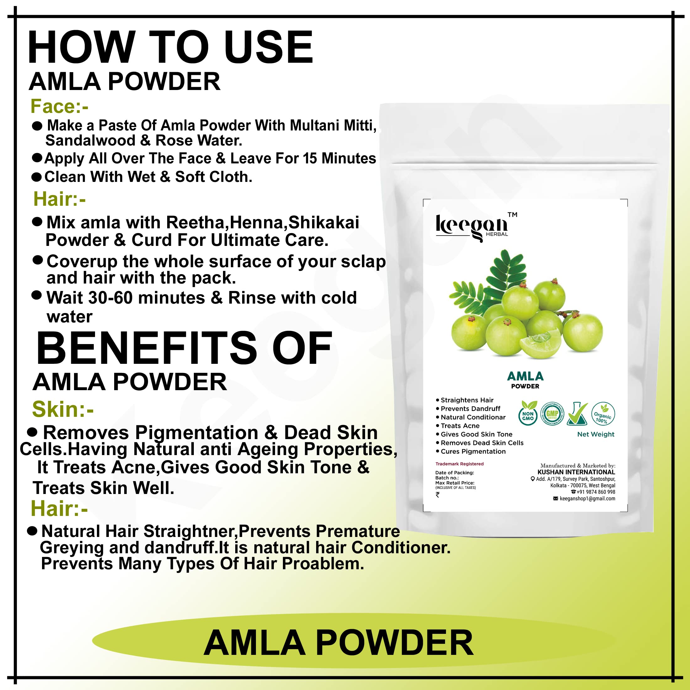Keegan 100% Natural Hair Care Powder Set - Amla, Hibiscus, Bhringraj, Reetha & Shikakai (5-Pack, 100g Each) for Hair Growth, Scalp Health & Shine | DIY Hair Masks & Ayurvedic Treatments