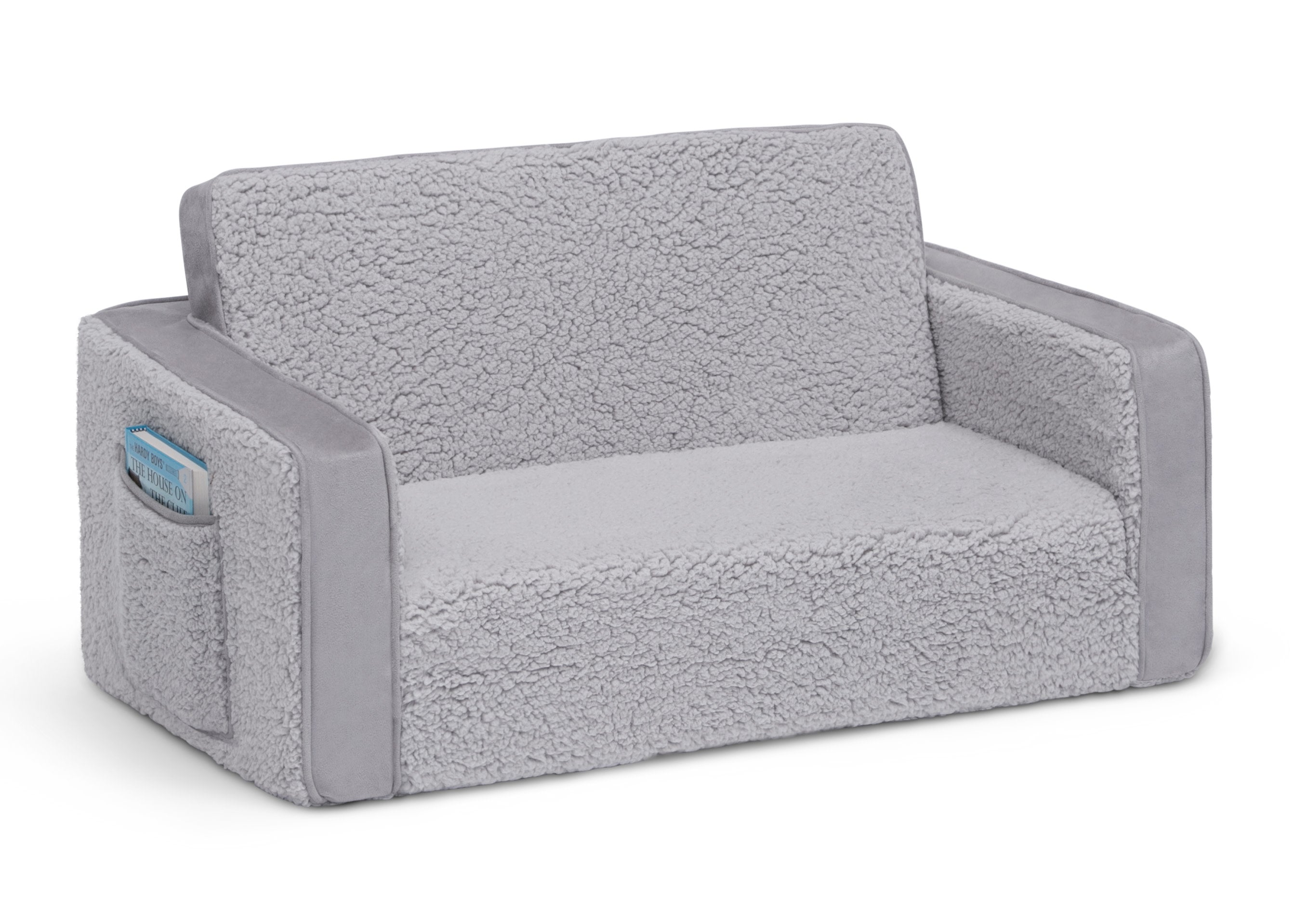 Cozy Flip Out Sherpa & Suede 2-in-1 Convertible Kids Sofa to Lounger - Perfect for Playrooms, Bedrooms & Small Spaces