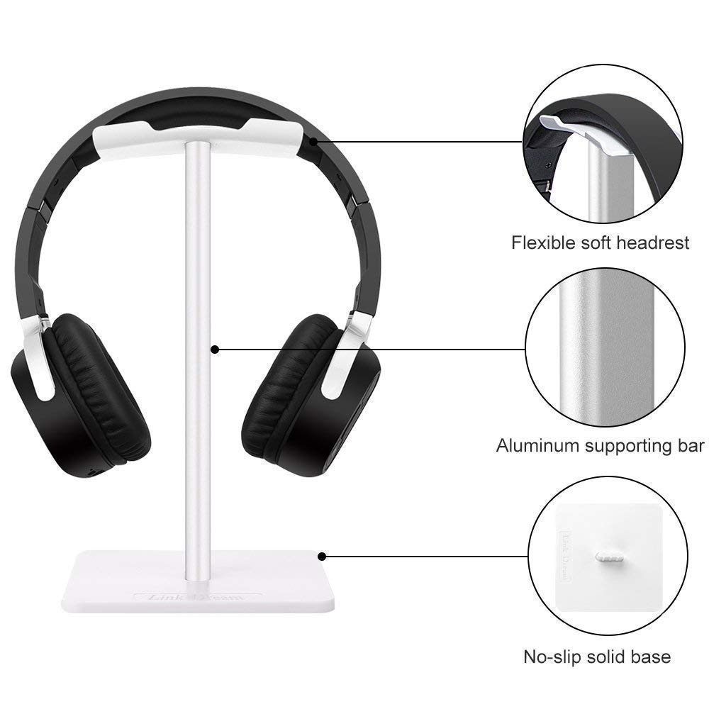 Premium Aluminum Headphone Stand with Flexible Headrest - Universal Gaming Headset Holder with Anti-Slip Base - Perfect for Desk Organization & Gaming Setup