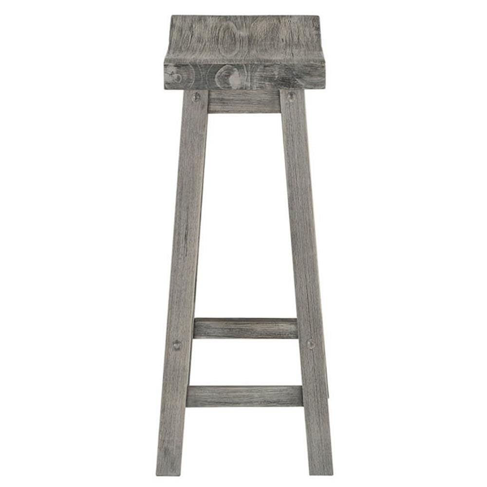 Home Square Sonoma Saddle Barstool Set of 2 - Storm Gray Wire-Brush Finish Counter Height Bar Stools for Kitchen Island, Breakfast Nook & Home Bar Decor