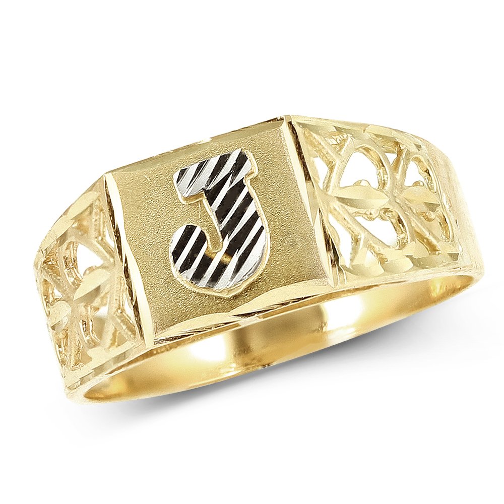 10K Yellow Gold Diamond Cut Alphabet Initial Ring for Women - Block Letter J - Elegant Personalized Jewelry for Gifts, Anniversaries & Everyday Wear