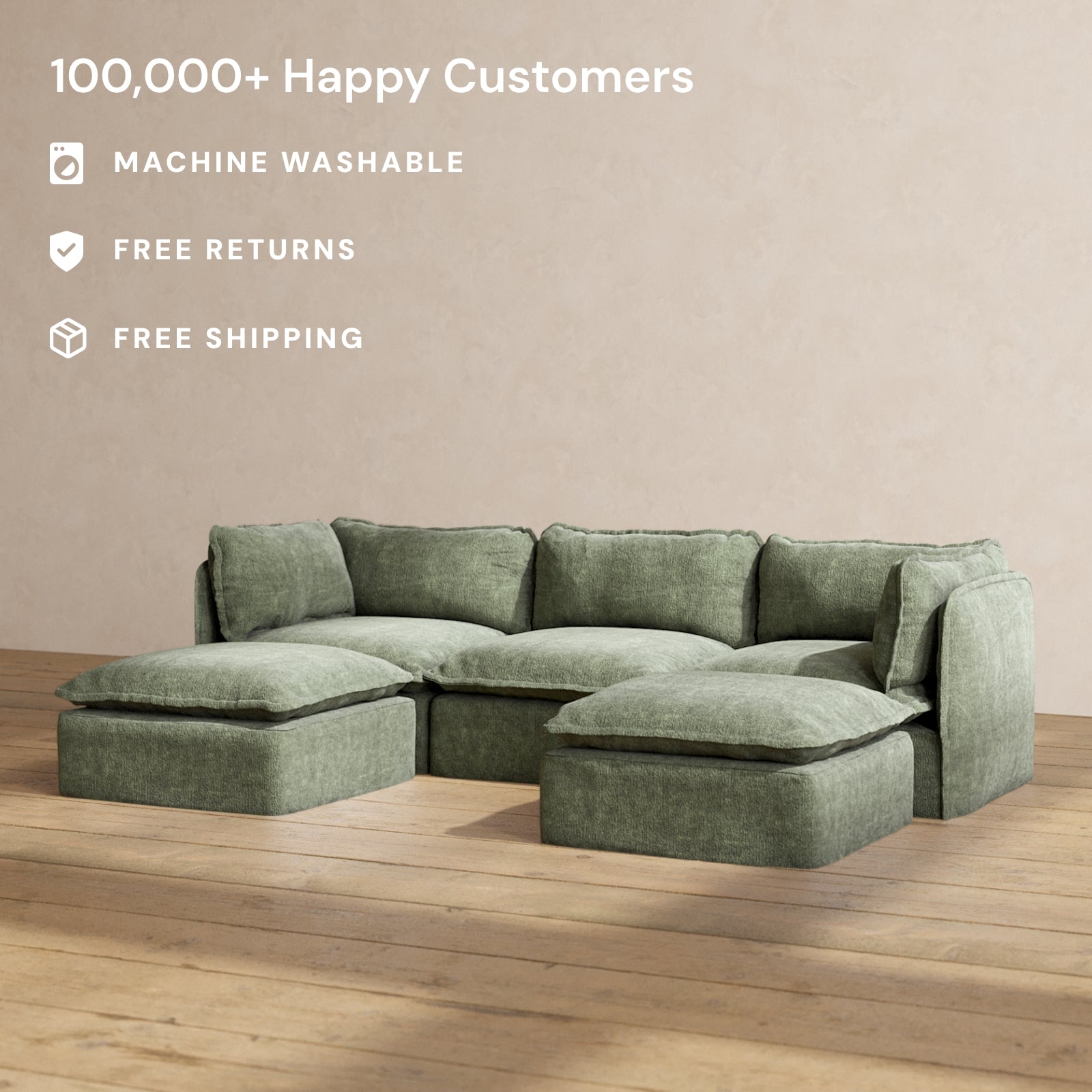 Modular Performance 3-Seater U-Shaped Sectional Sofa in Willow Fabric | Relaxed Blend Linen Upholstery | Perfect for Living Room, Family Room & Home Theater Comfort