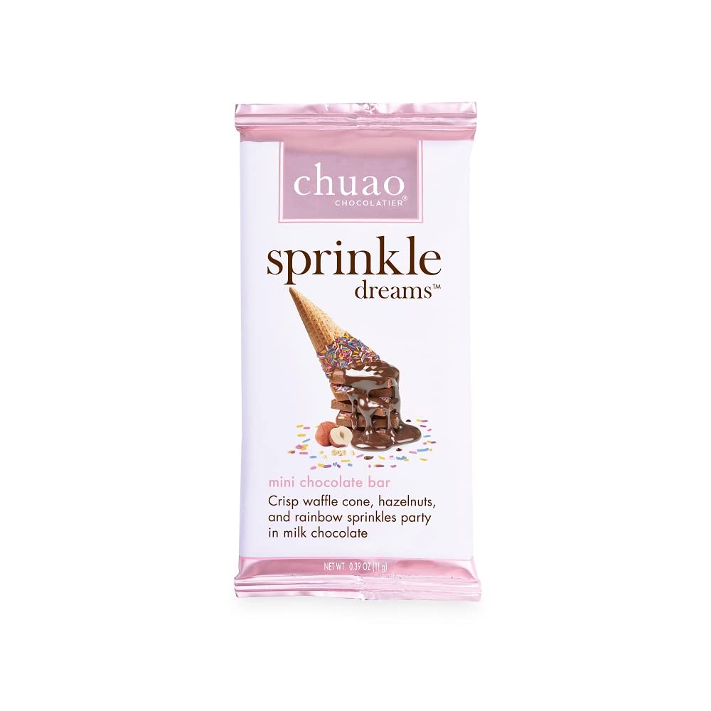 Chuao Chocolatier Sprinkle Dreams Milk Chocolate Mini Bars - Gourmet Preservative-Free Chocolate Snacks | 100-Pack for Gift Baskets, Birthdays, Thank You Gifts & Care Packages | Perfect for Parties, Office Treats & Holiday Celebrations