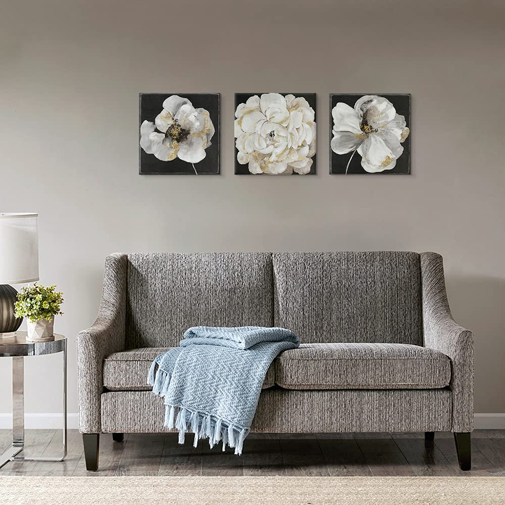 Black and White Flower Canvas Wall Art - Elegant White Blooming Floral Print for Bathroom, Bedroom & Living Room Decor | Perfect for Modern Home, Office & Gift Giving
