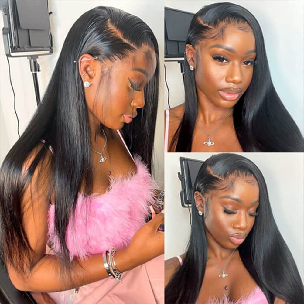 Subella 13x5 HD Lace Front Wigs Human Hair - Pre Plucked Hairline with Baby Hair, 220% Density, 12A Transparent Straight, 24 Inch Natural Black Wigs for Women - Perfect for Daily Wear, Cosplay, and Special Occasions