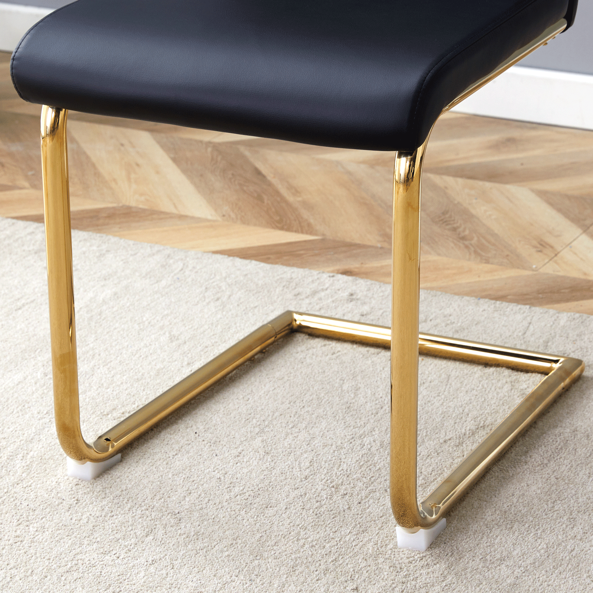 Modern Black PU Dining Chairs Set of 4 - Waterproof Faux Leather Upholstery with Gold Metal Legs - Stylish for Kitchen, Restaurant, Office & Conference Room - Elegant Seating Solution for Home & Commercial Use