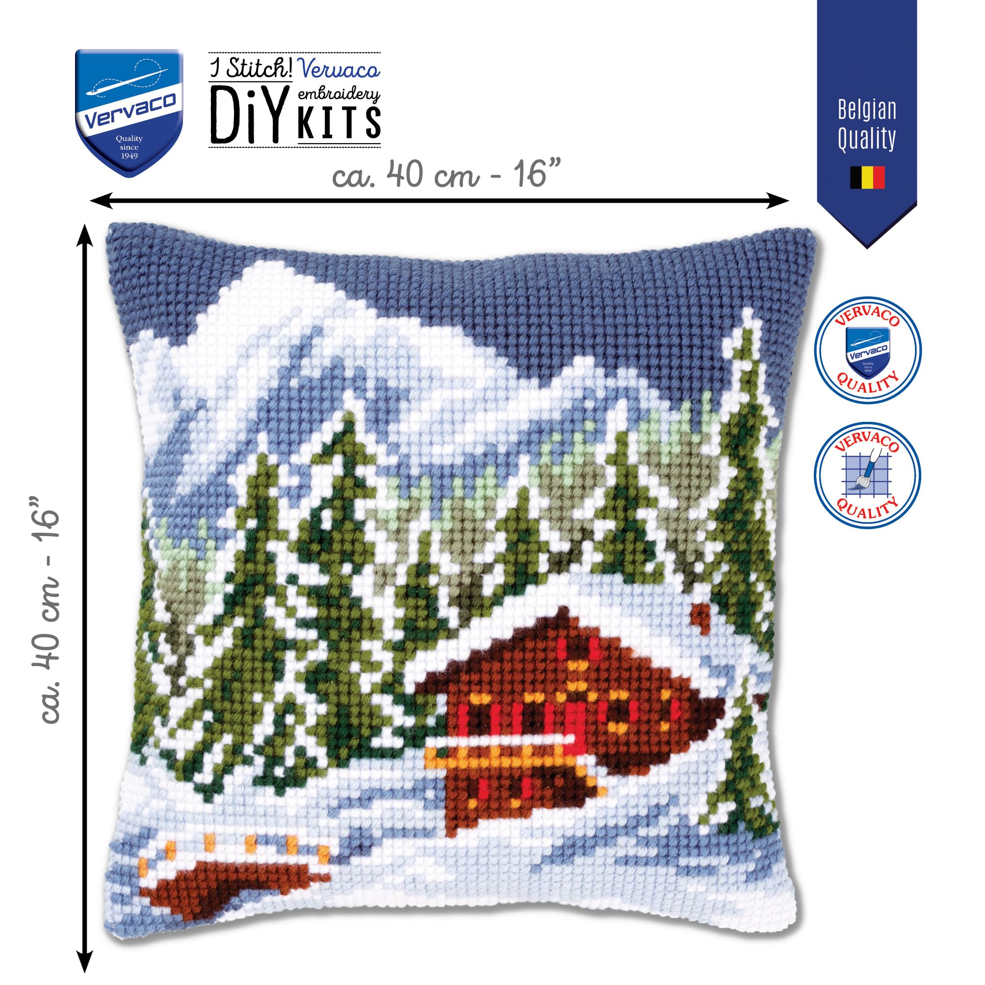 Vervaco Cross Stitch Cushion Kit - Winter Snow Landscape Embroidery DIY Craft for Home Decor | Perfect for Living Room, Bedroom & Gift Giving