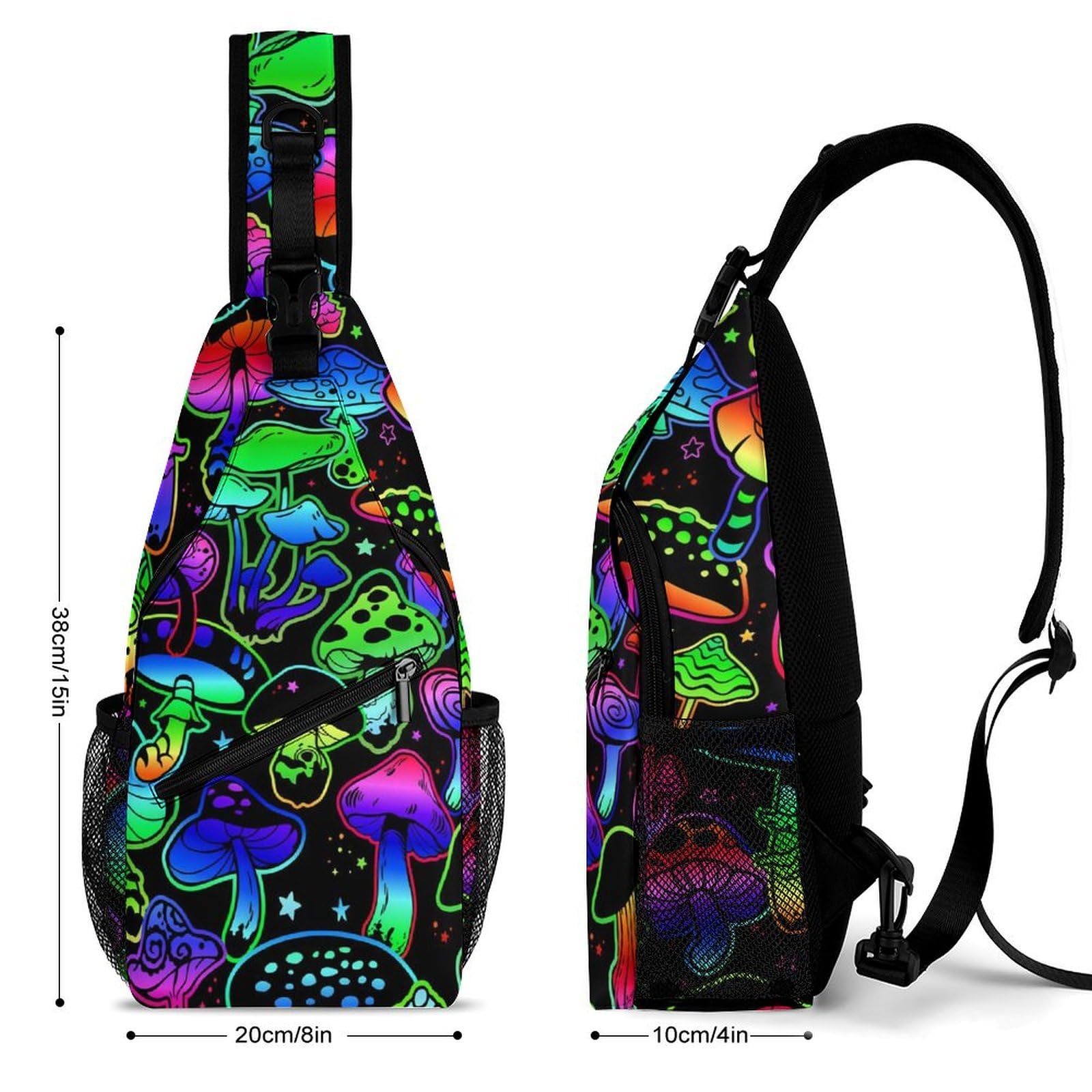 Anti-Theft Sling Bag for Women & Men - Gothic Hippie Neon Mushroom Chest Pack - Crossbody Shoulder Backpack for Hiking, Cycling, Travel & Outdoor Adventures
