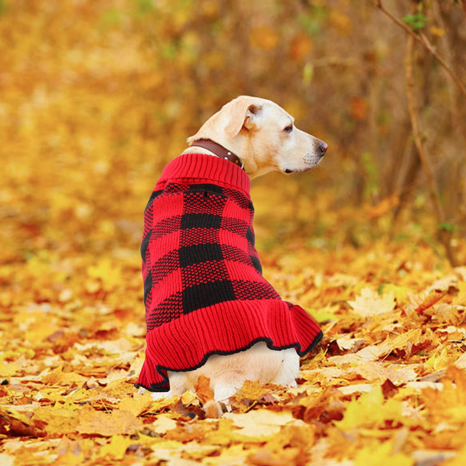 QBLEEV Small Dog Sweater Dress - Warm Knit Pullover Puppy Sweater with Leash Hole, Cozy Winter Christmas Pet Apparel for Fall & Winter - Perfect for Small Dogs, Puppies, Boys & Girls - Great for Outdoor Walks, Holiday Photos & Indoor Comfort