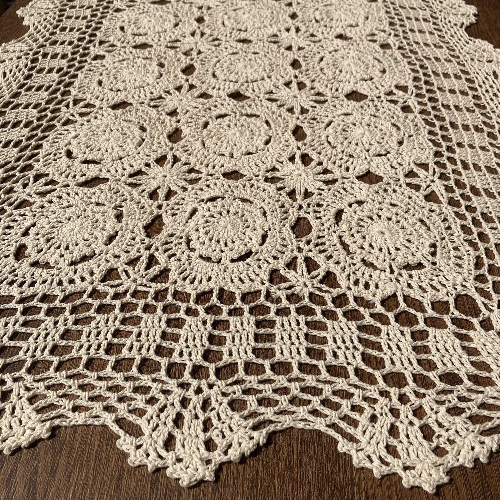 Hsvanyr Handmade Crochet Lace Table Runner, 19x39inch, Beige, Elegant Centerpiece for Dining Room, Adds a Touch of Vintage Charm