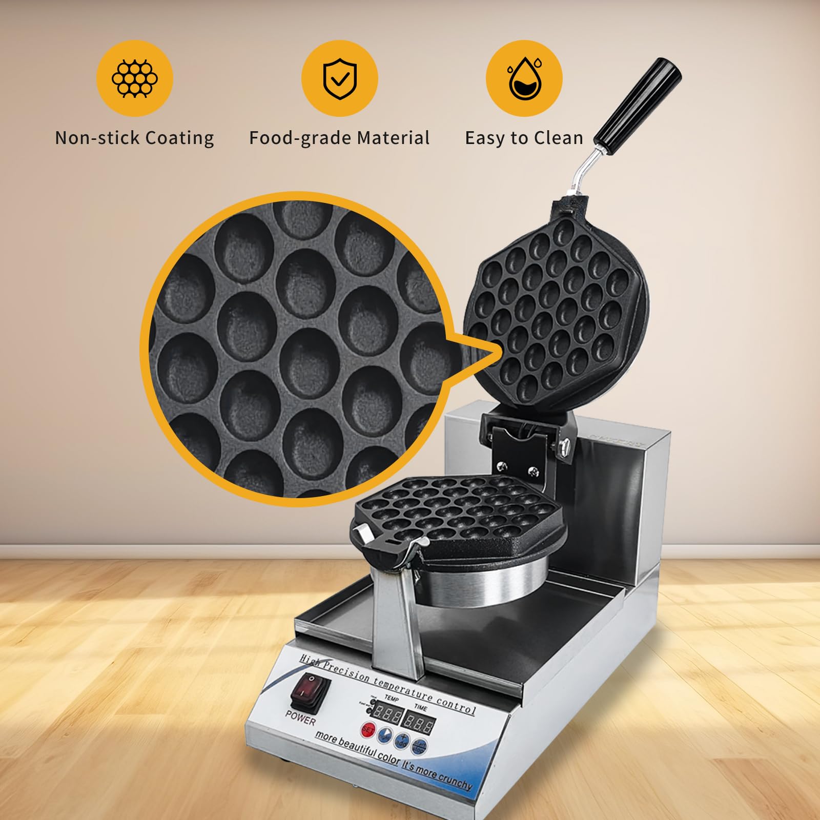 Professional Commercial Bubble Waffle Maker - Digital Non-Stick Stainless Steel Hong Kong Egg Waffle Machine for Restaurants, Bakeries & Coffee Shops (110V) - Perfect for Breakfast Service, Dessert Menus & Cafe Snacks