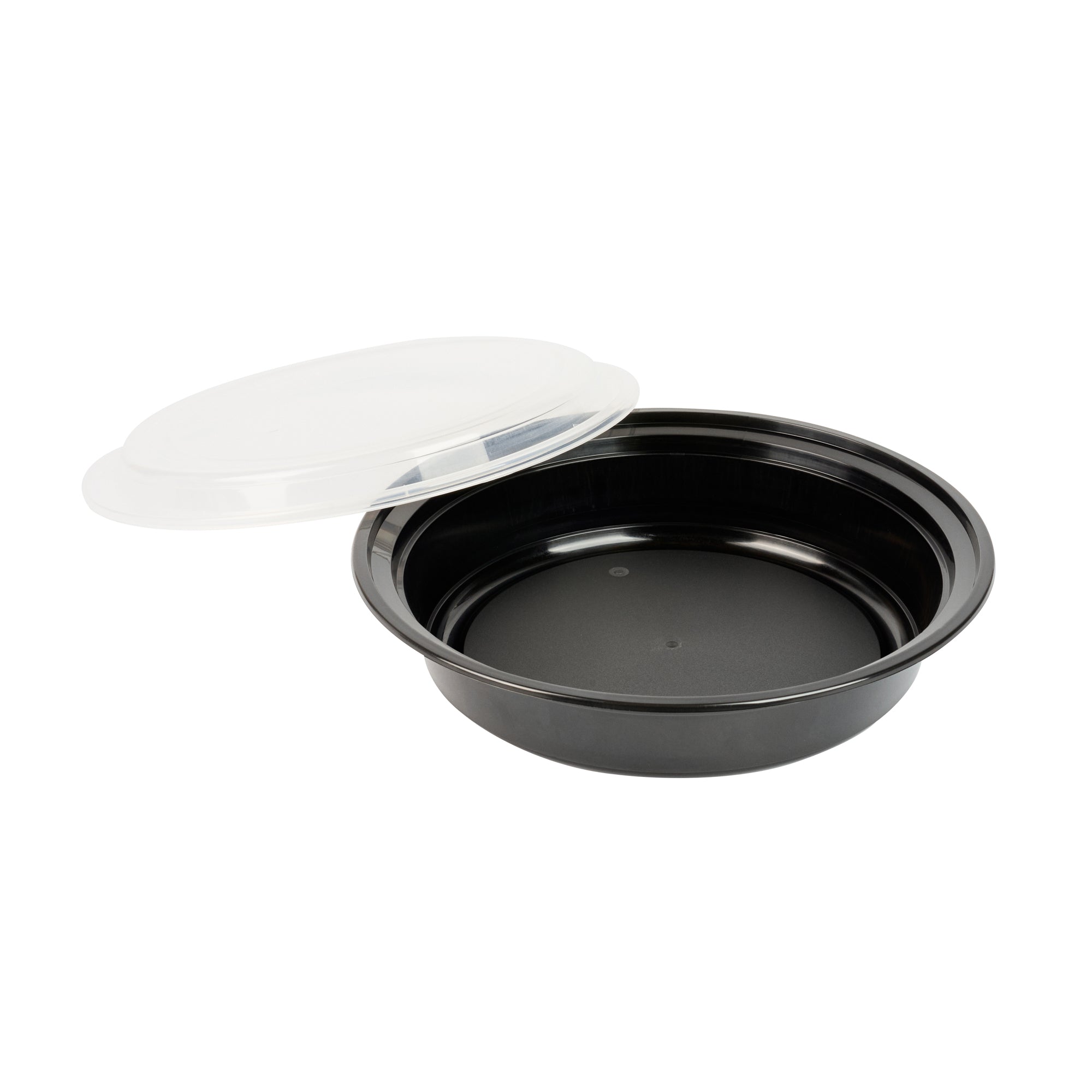 48 oz Round Black Plastic Food Storage Containers with Clear Lids - Microwave Safe Takeout Boxes (9