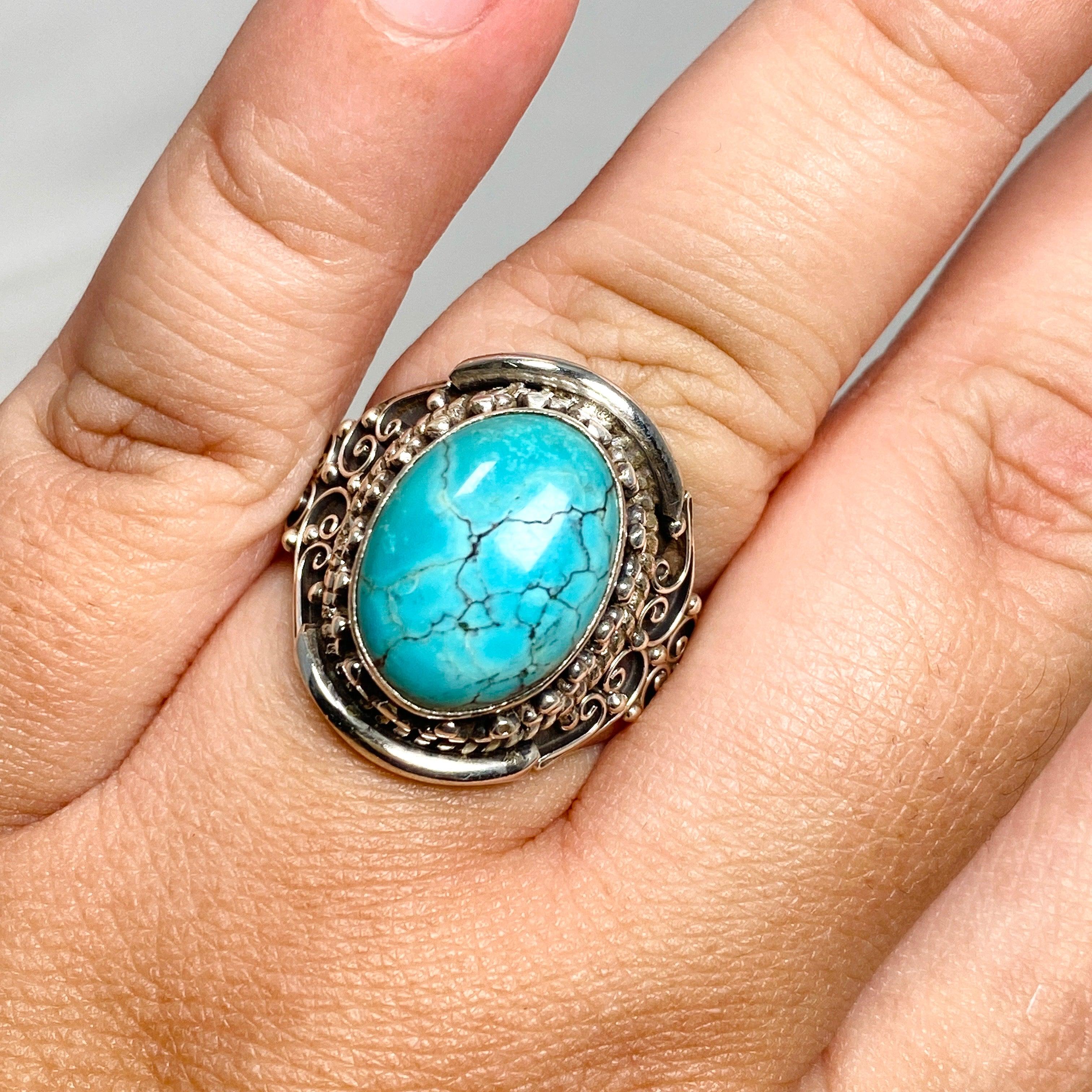 Boho Style Turquoise Ring KRGJ3244 - Handmade Sterling Silver Jewelry for Women, Perfect for Festivals, Beach Parties & Everyday Boho Fashion