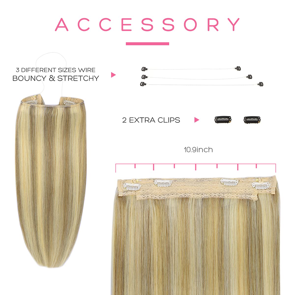 Marat 18-Inch 95g Light Blonde Highlighted Golden Blonde Remy Human Hair Extensions with Invisible Fish Wire - Real Human Hair Clip-Ins for Volume & Length - Perfect for Parties, Weddings & Daily Styling