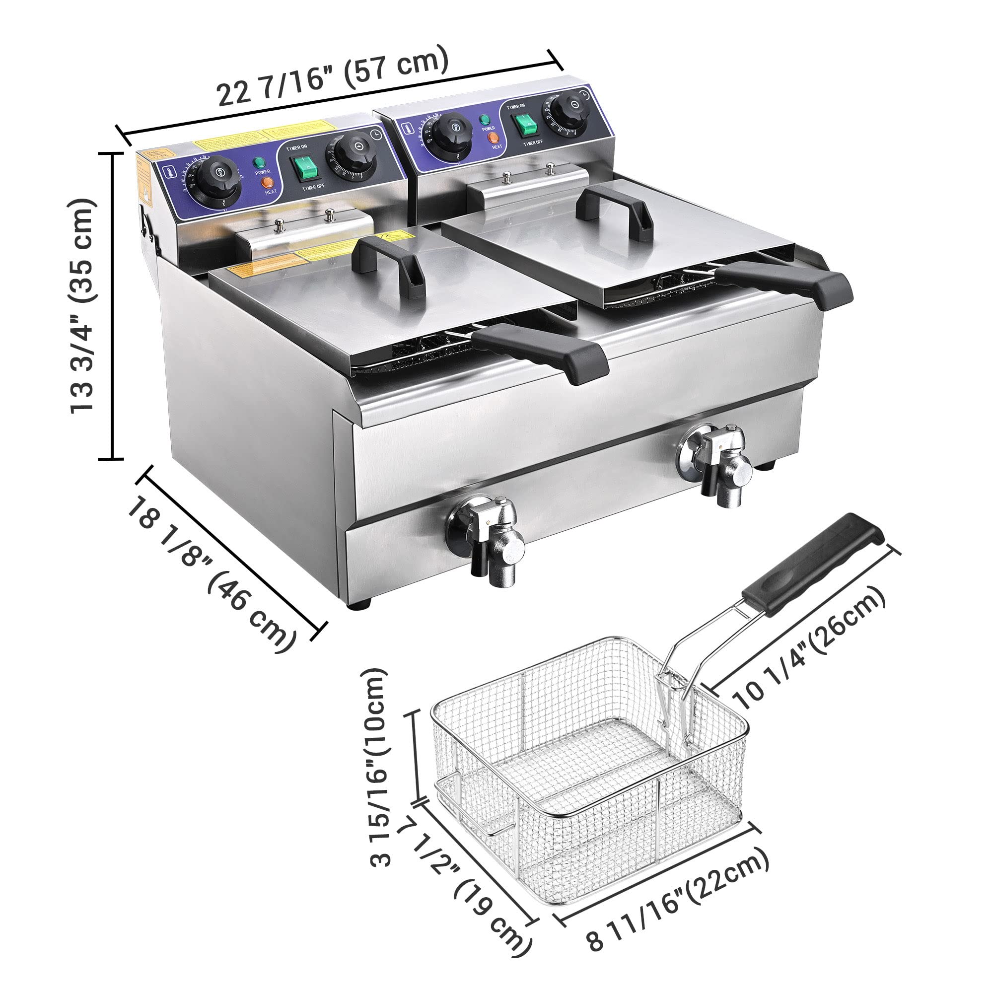 WeChef 23.4L 3000W Commercial Electric Deep Fryer with Timer & Oil Filtration System, Dual Removable Stainless Steel Baskets - Perfect for Restaurants, Fast Food Shops, and Catering Businesses