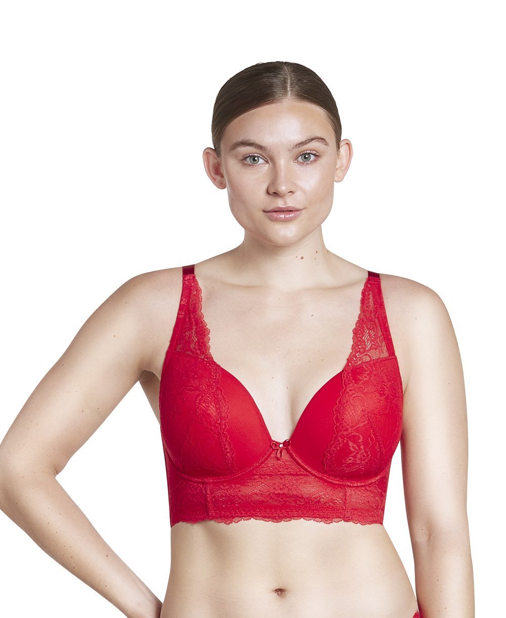 Parfait Sandrine Longline Plunge Bra - Sexy Push Up Underwire Bra for Women, Comfortable Full Coverage Lingerie in Racing Red - Perfect for Date Night, Special Occasions & Everyday Wear