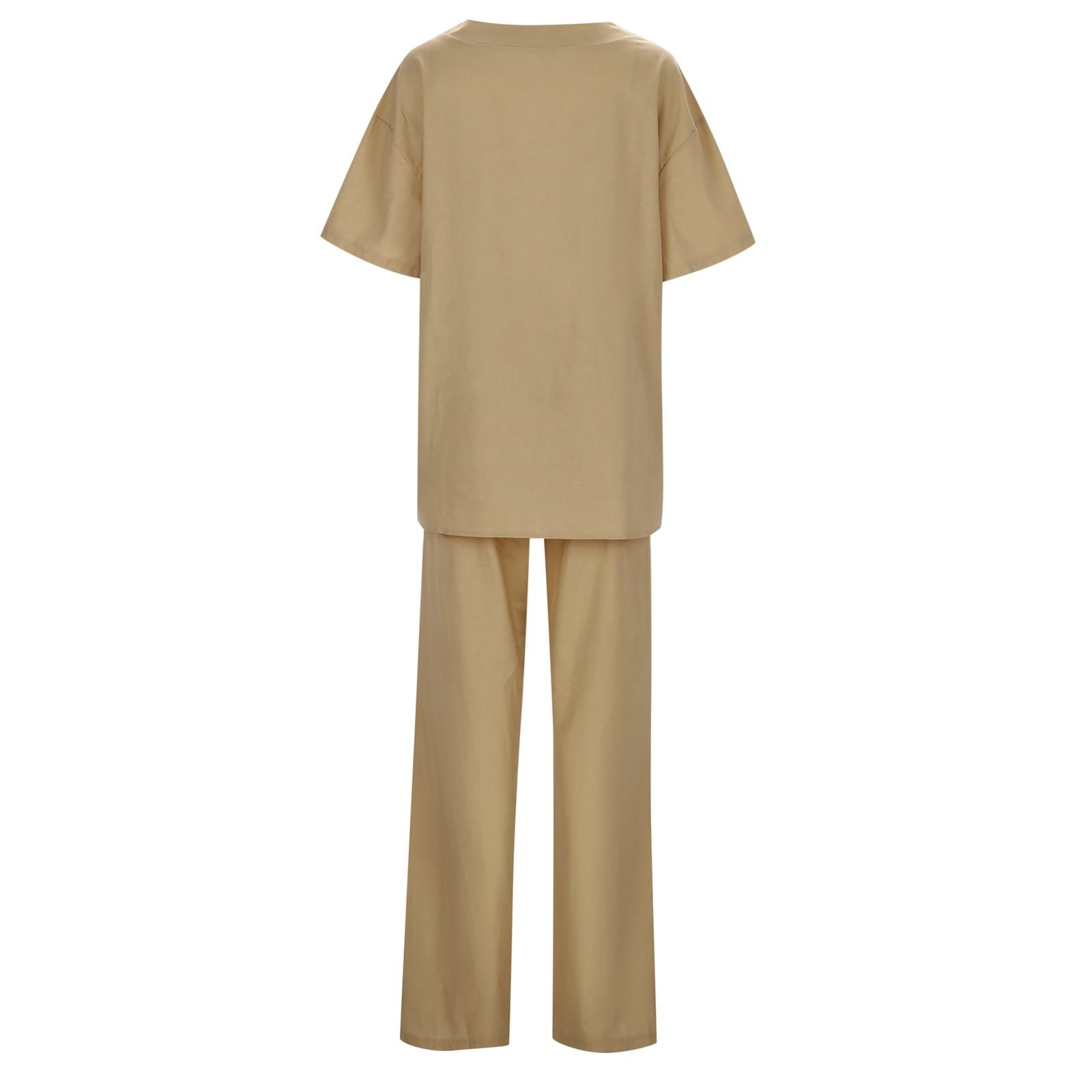 Trendy Women's Two Piece Outfits 2024 - Summer Vacation Beach Lounge Set with Short Sleeve Blouse & Wide Leg Pants | Casual Wear, Poolside Relaxation, Weekend Getaways