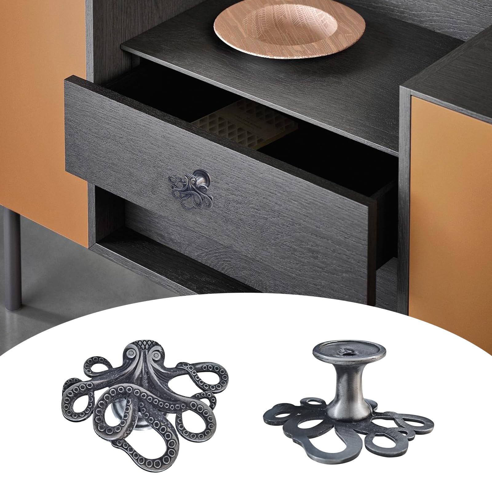 4PCS Creative Octopus Cabinet Knobs - Marine Themed Single Hole Drawer Pulls for Wardrobe, Closet & Dresser - Unique Decorative Handles for Kids Room, Beach House & Nautical Decor