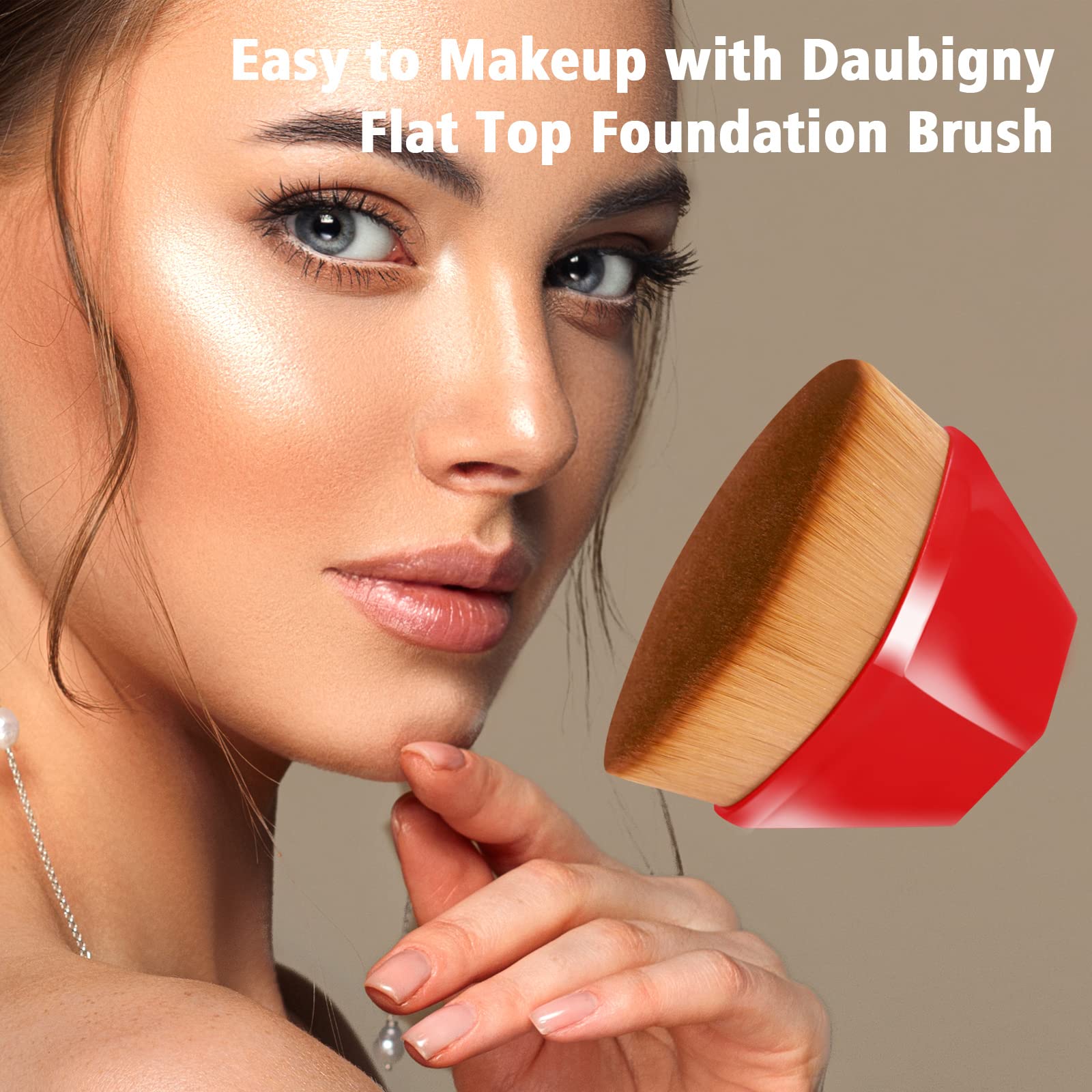 Premium Foundation Brush - Daubigny Professional Makeup Brush for Liquid, Powder & Cream Cosmetics | Blending Face Blush & Foundation | Includes Protective Travel Case (Red) - Perfect for Daily Makeup & On-The-Go Touchups