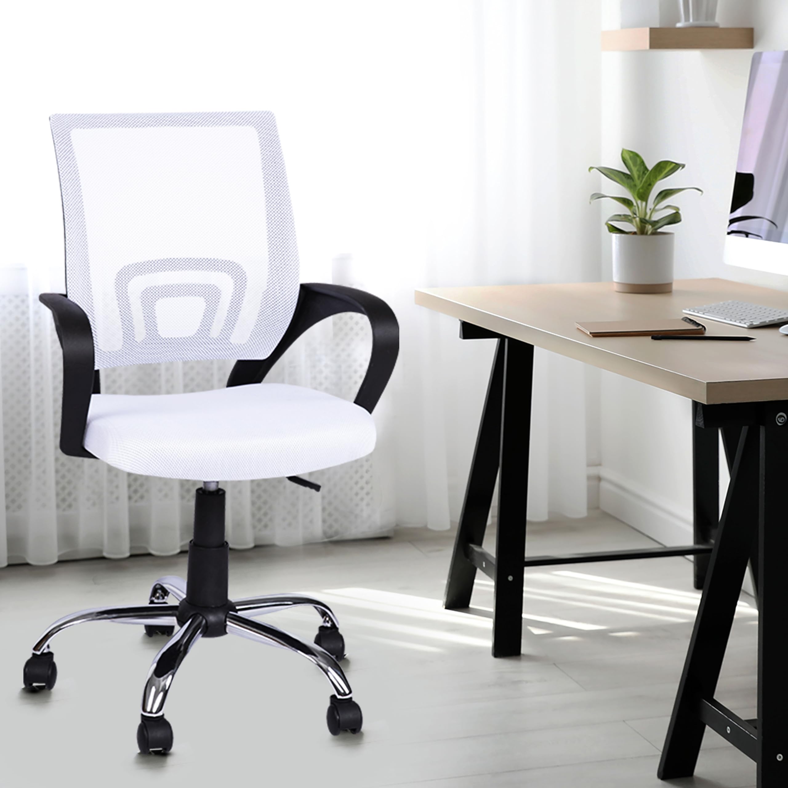 Ergonomic Office Chair with Adjustable Lumbar Support - Comfortable Swivel Rolling Computer Desk Chair for Home & Office - White Executive Chair for Small & Tall Desks - Perfect for Long Work Hours, Gaming, and Remote Work Setup