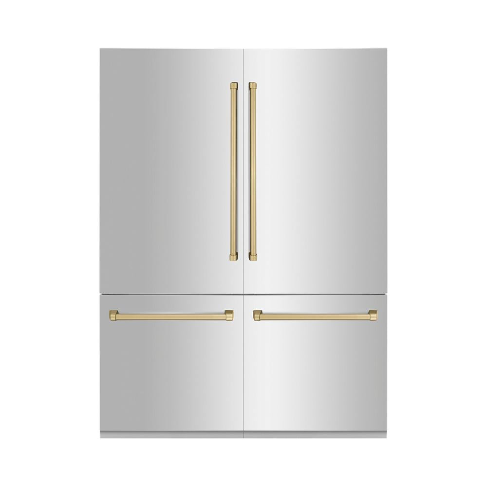ZLINE Autograph Edition 60-Inch French Door Built-In Refrigerator with Bottom Freezer - 32.2 cu.ft Capacity, Stainless Steel with Champagne Bronze Accents, Water Dispenser & Ice Maker (RBIVZ 304 60 CB) - Perfect for Modern Kitchens, Open-Concept Homes & Luxury Appliances Collection