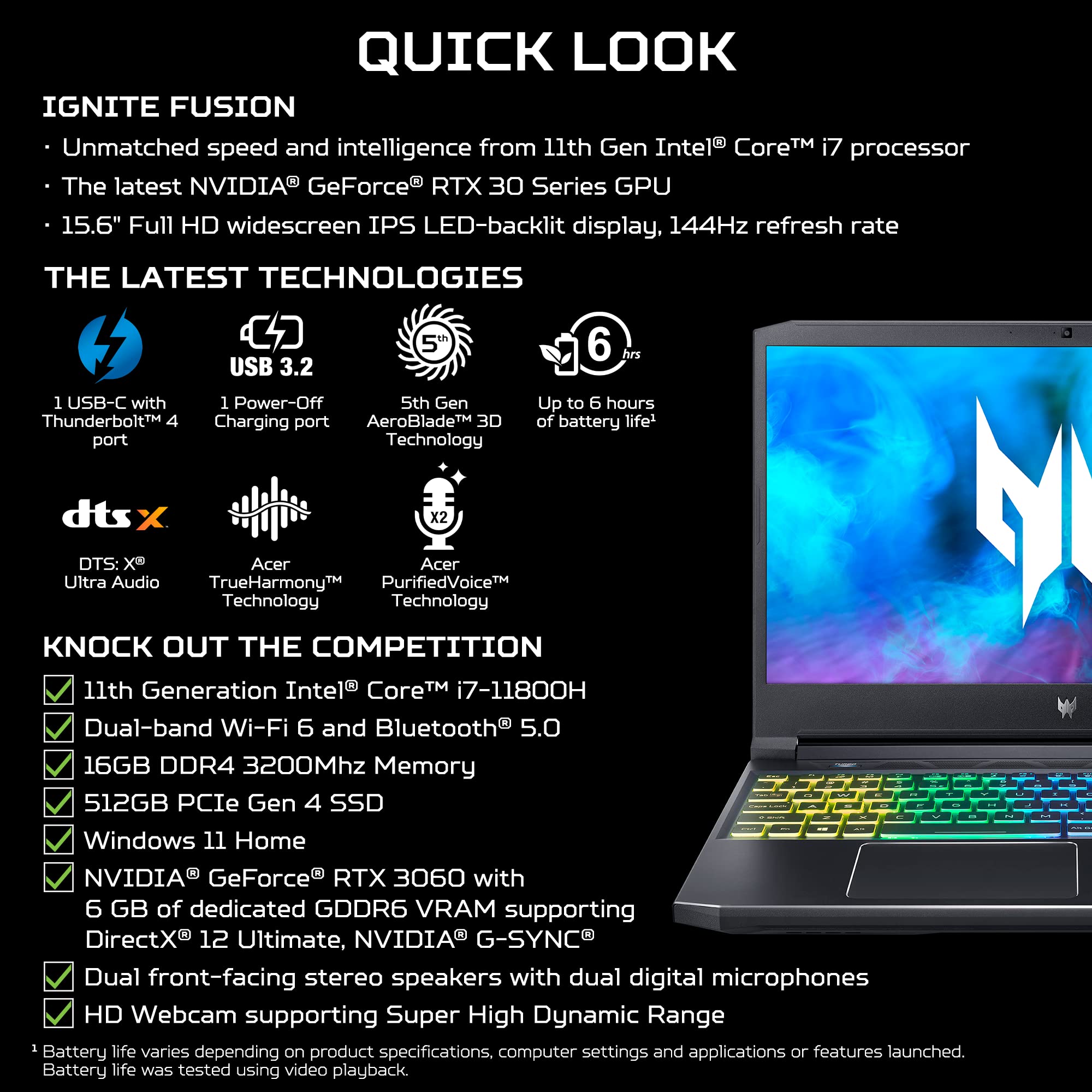 Acer Predator Helios 300 Gaming Laptop - RTX 3060, i7-11800H, 144Hz Display for Pro Gaming