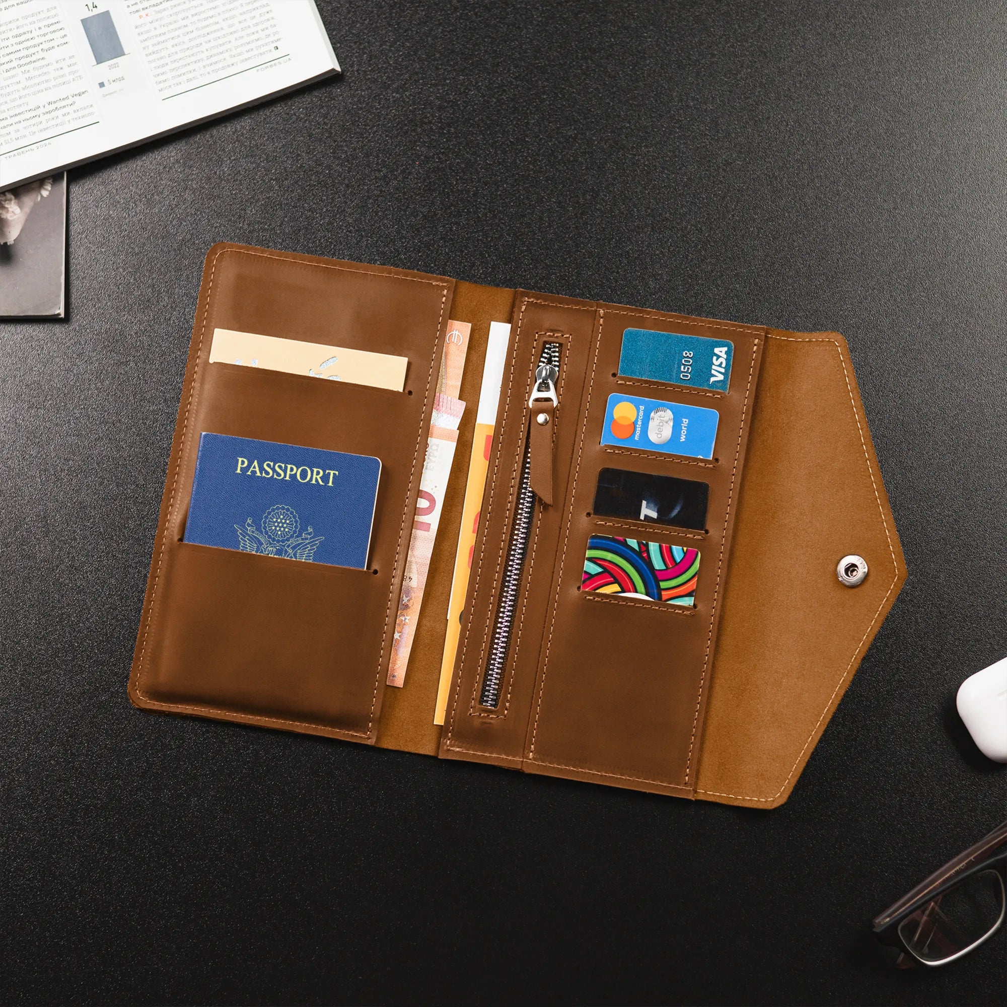 Genuine Leather Travel Wallet for Men & Women - RFID Blocking Passport Holder & Credit Card Organizer - Perfect for Airplane, Business Trips & Vacation Travel Accessories